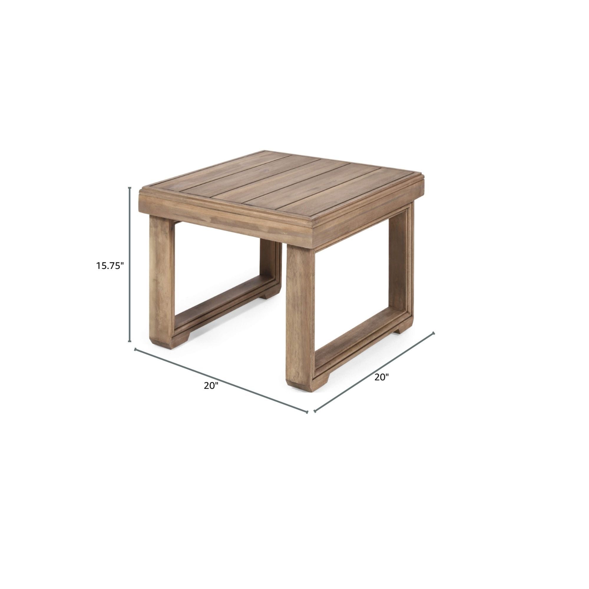 Outdoor Square Side Table With Acacia Wood Frame - Brown