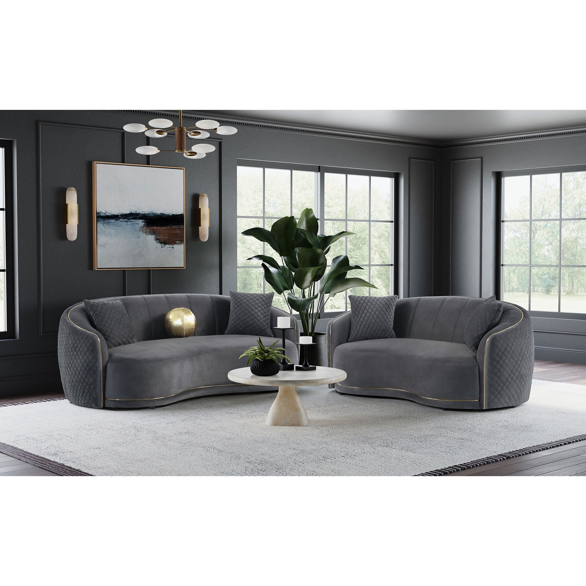Lorraine - Upholstered Curved Loveseat - Dark Gray