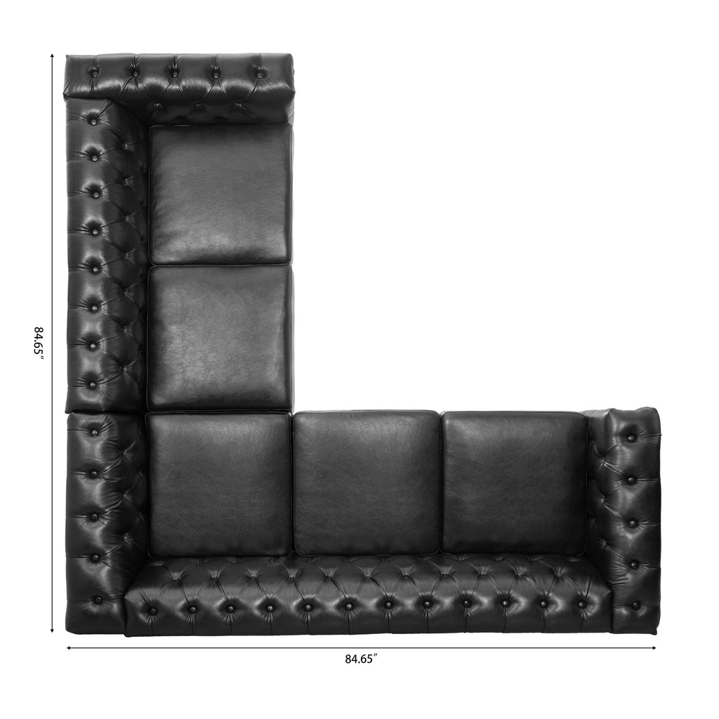 L Shaped Reversible Modern Chesterfield Sofa With Rolled Arms And Nailhead, 5 Seat Tufted Couch