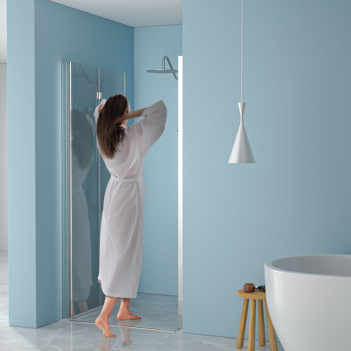Bi Fold Frameless Shower Door With Tempered Glass,1 / 4" Thickness - Chrome