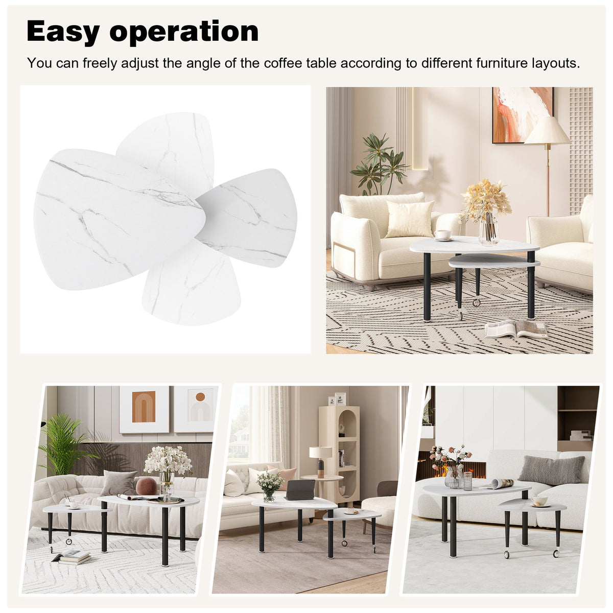 360 Degree Rotatable Coffee Table With Solid Legs