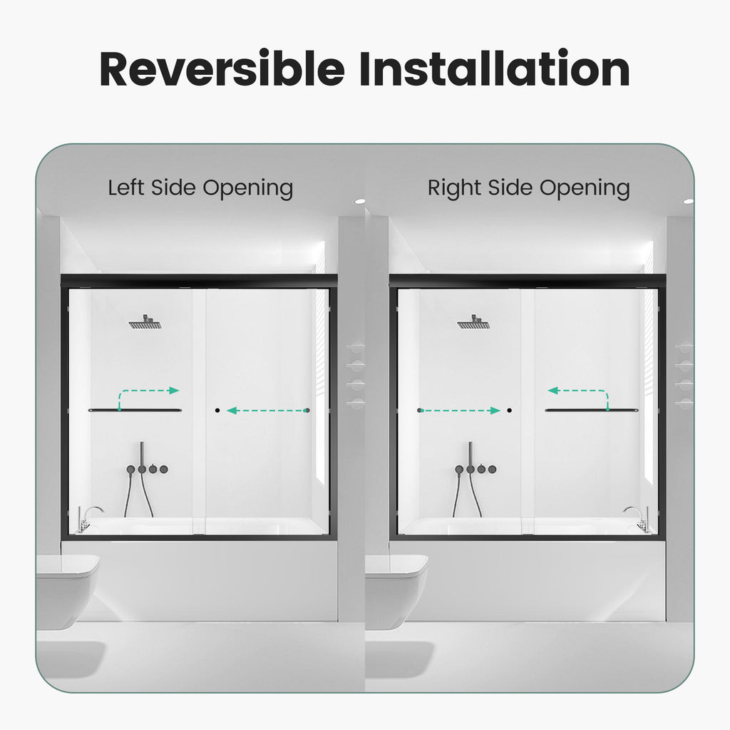 Semi-Frameless Double Sliding Shower Door, Bypass Shower Door, 1 / 4" (6Mm) Thick SGCC Tempered Glass Door