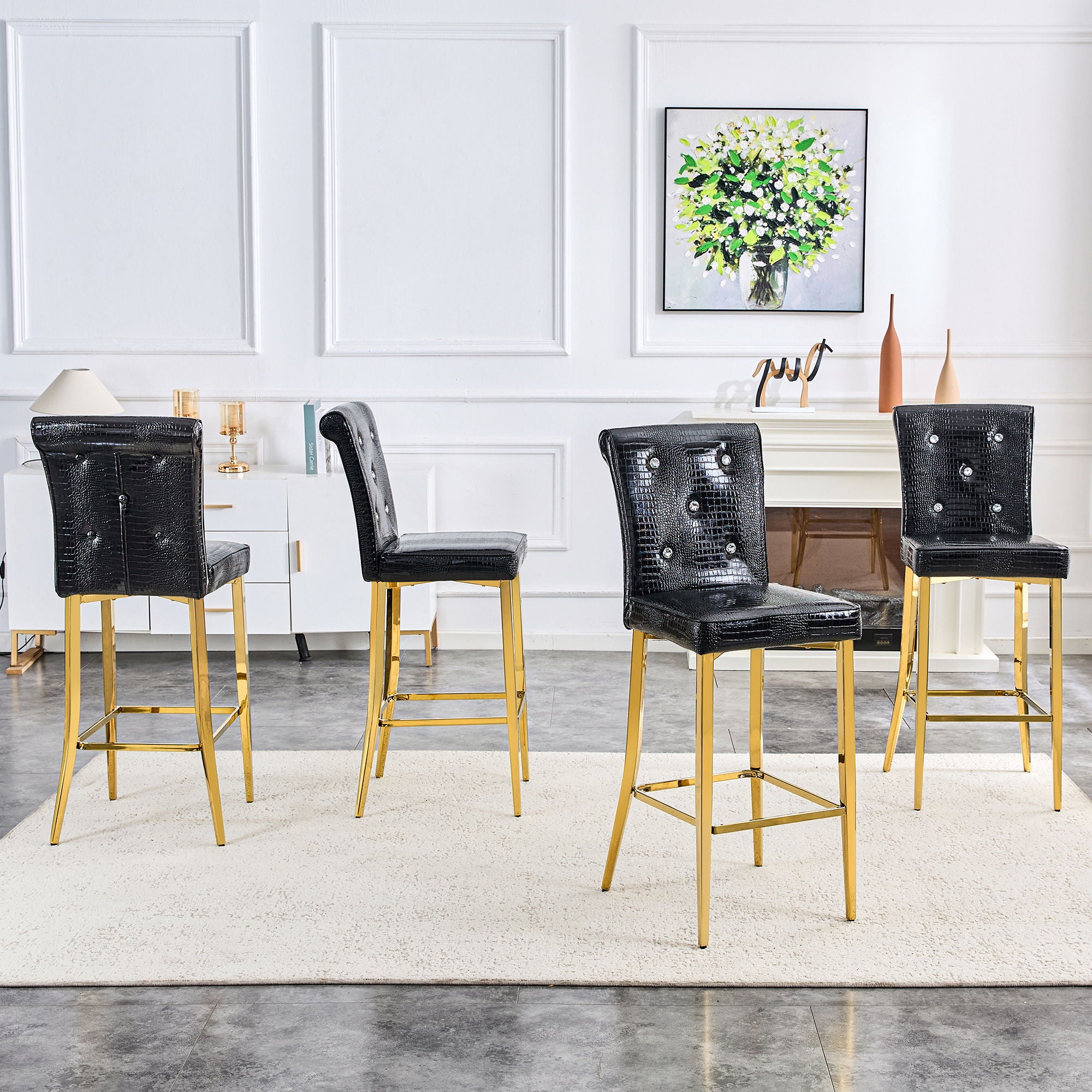 Bar Chairs With Crystal Clasp Design (Set of 2)
