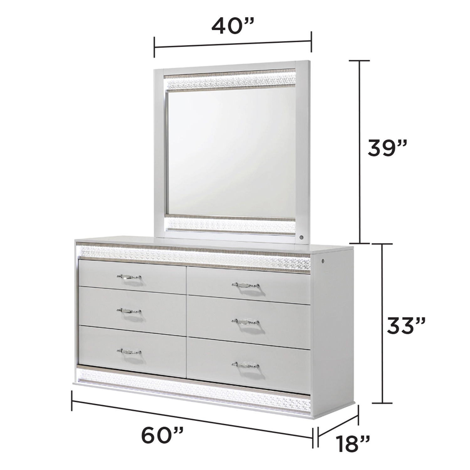 Glam - Mirror & LED Lighting (Includes Mirror Only) - White