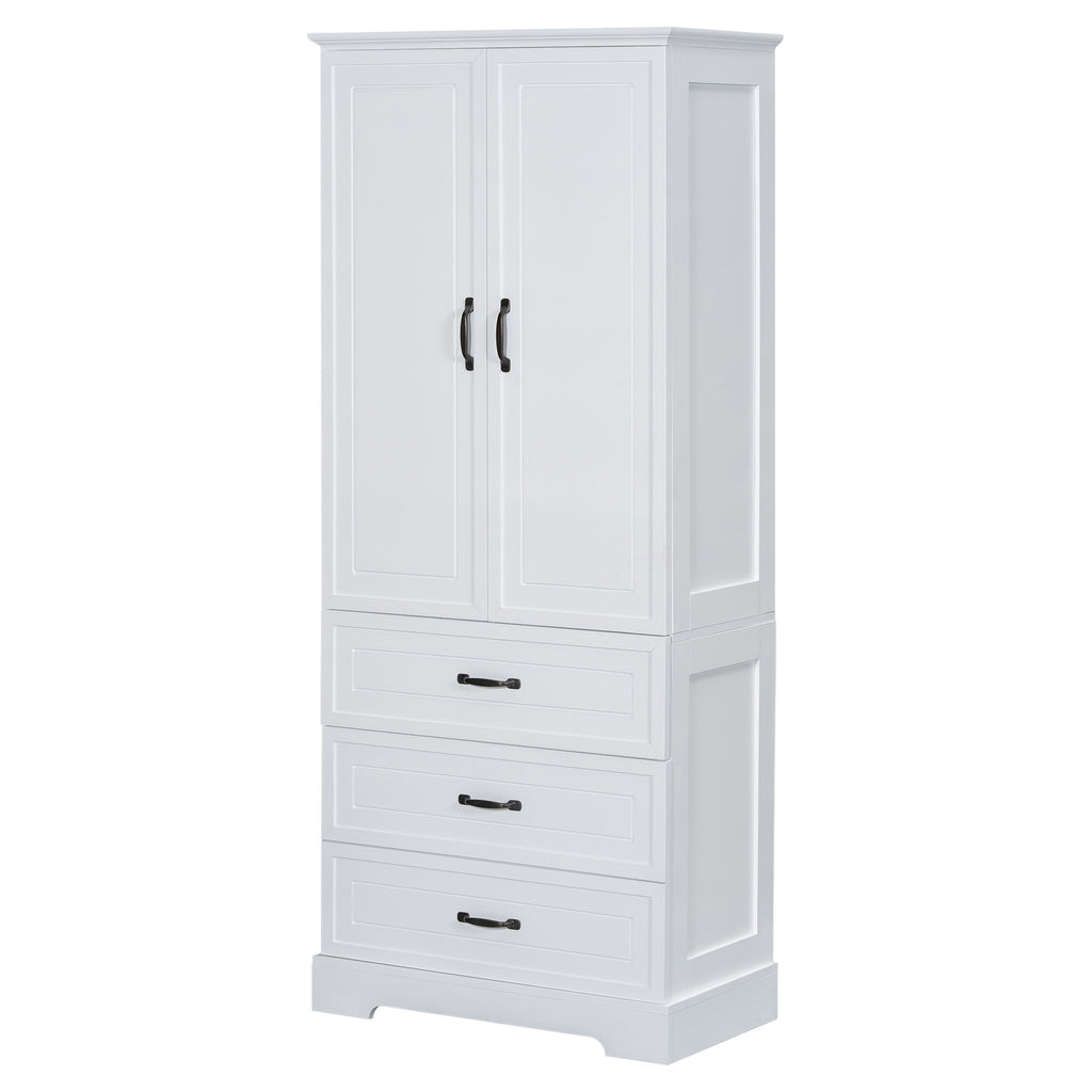 Tall Bathroom Storage Cabinet With 2 Doors And Drawers, Adjustable Shelf - White