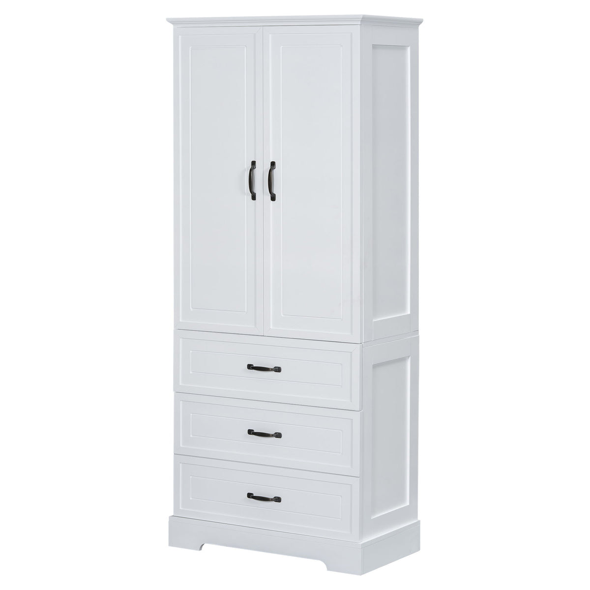 Tall Bathroom Storage Cabinet With 2 Doors And Drawers, Adjustable Shelf - White