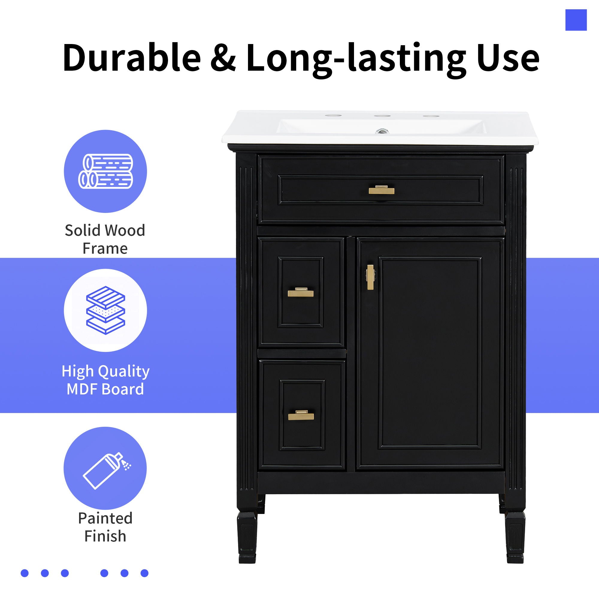 Bathroom Vanity With Sink, Flip Drawer, 2 Drawers, Adjustable Shelf