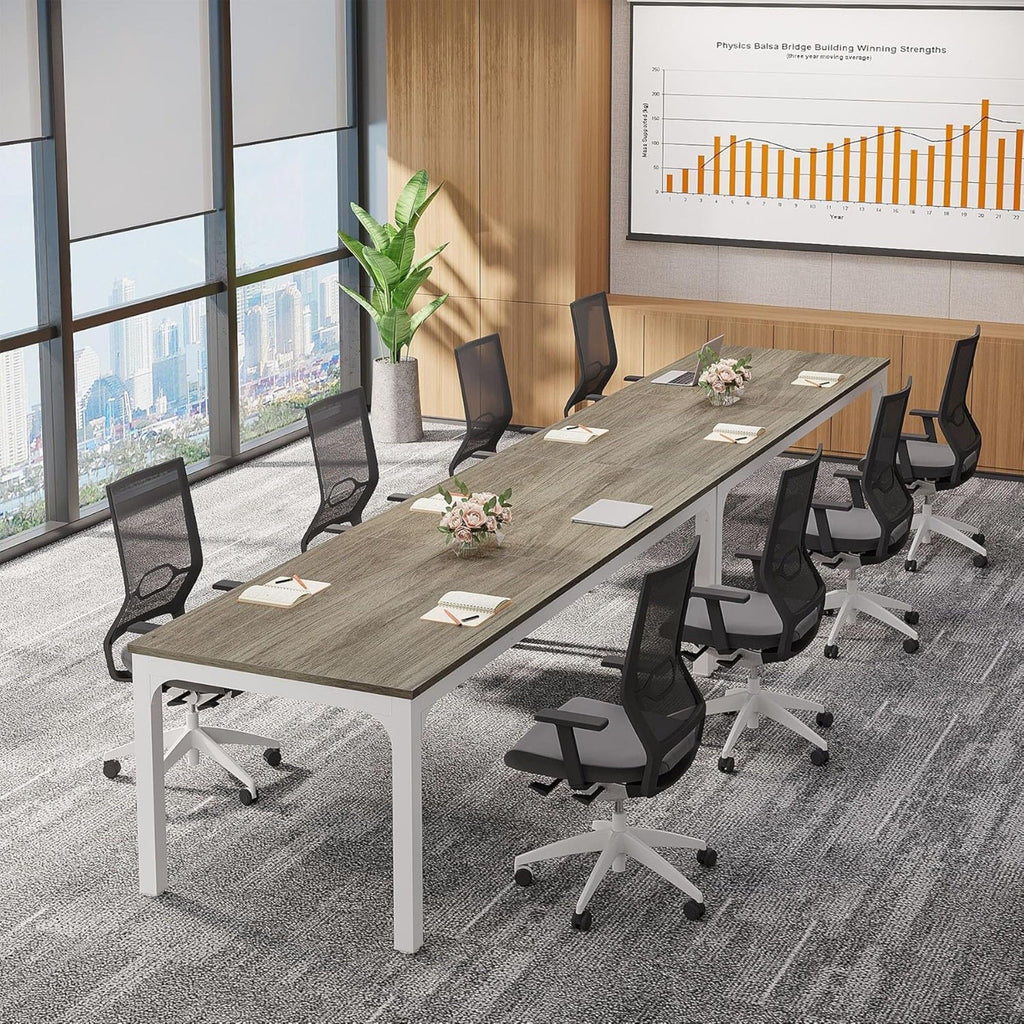 Extra Long 2 Person Computer Desk With, Collaborative Workstation For Home Office - White / Oak