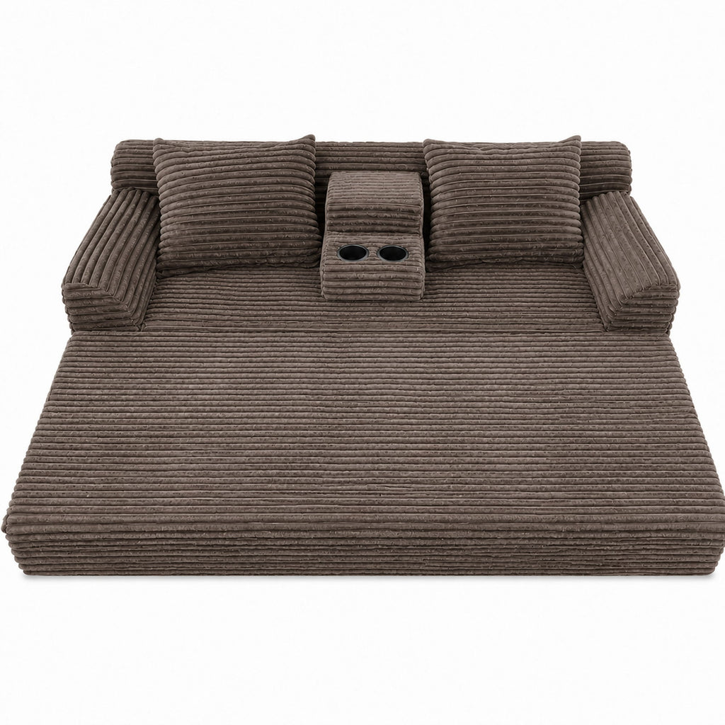 Soft Striped Convertible Sofa Bed, Dual Use Lounge Couch With Cup Holders And Pillows