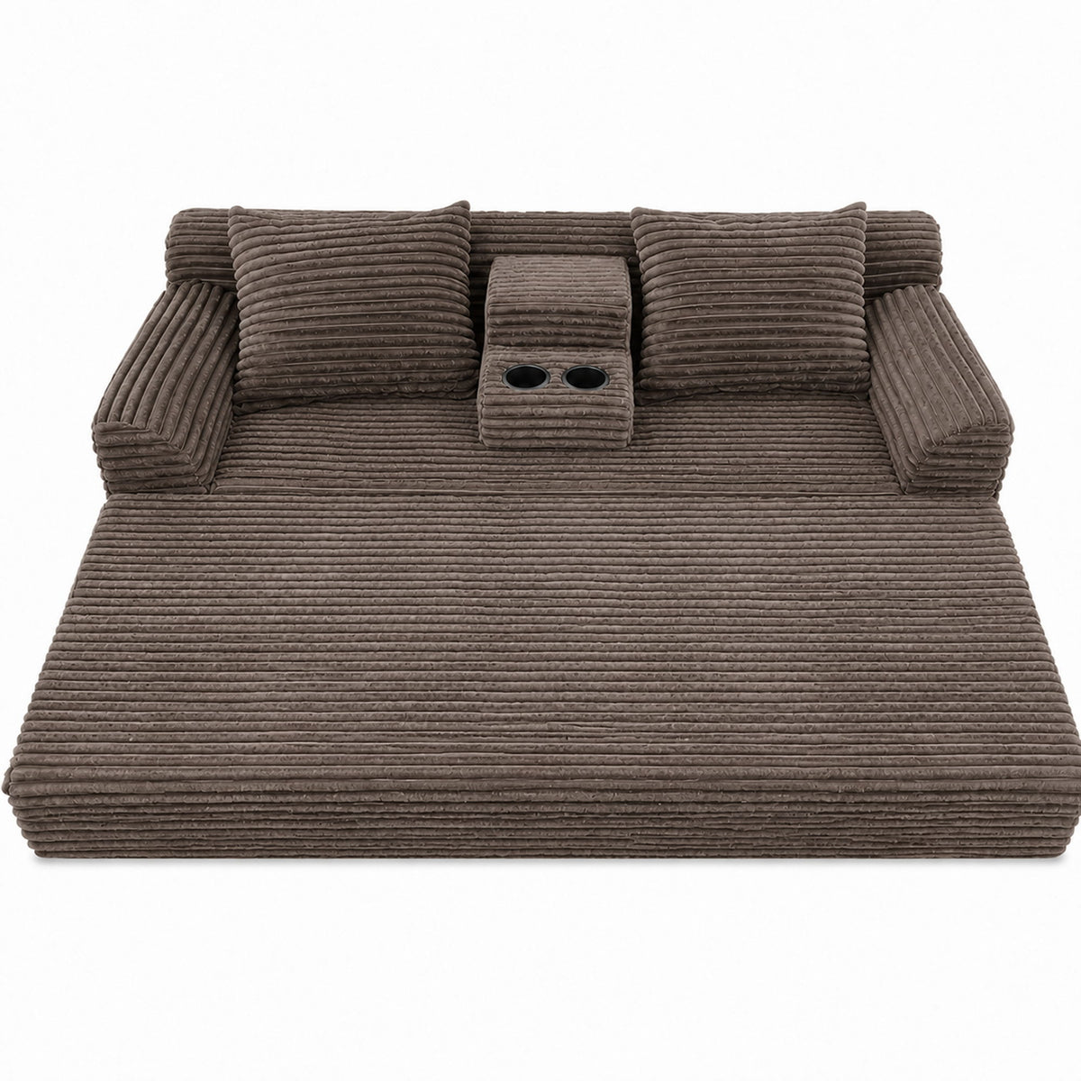 Soft Striped Convertible Sofa Bed, Dual Use Lounge Couch With Cup Holders And Pillows