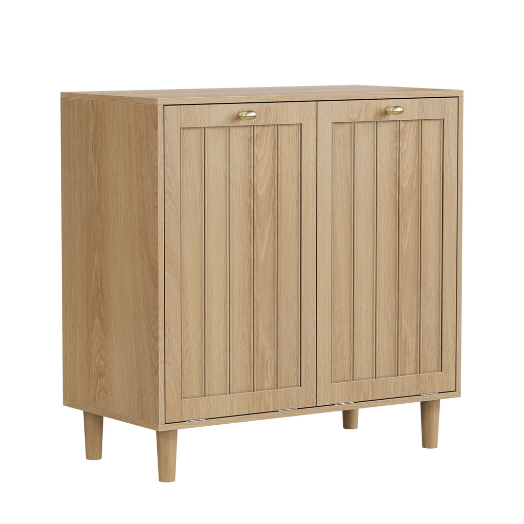 Sloping Laundry Basket With Removable Inner Bin, Concealed Storage Cabinet For Bathroom - Oak