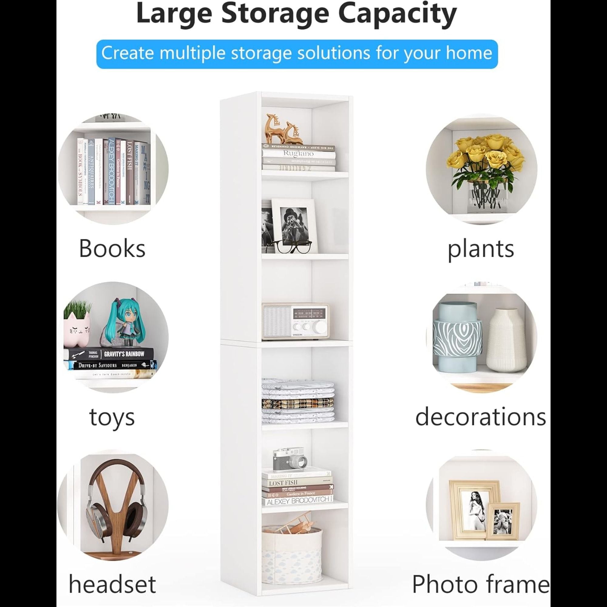 6 Tier Narrow Corner Cube Bookcase Storage, Freestanding Shelf With Open Cubes For Living Room