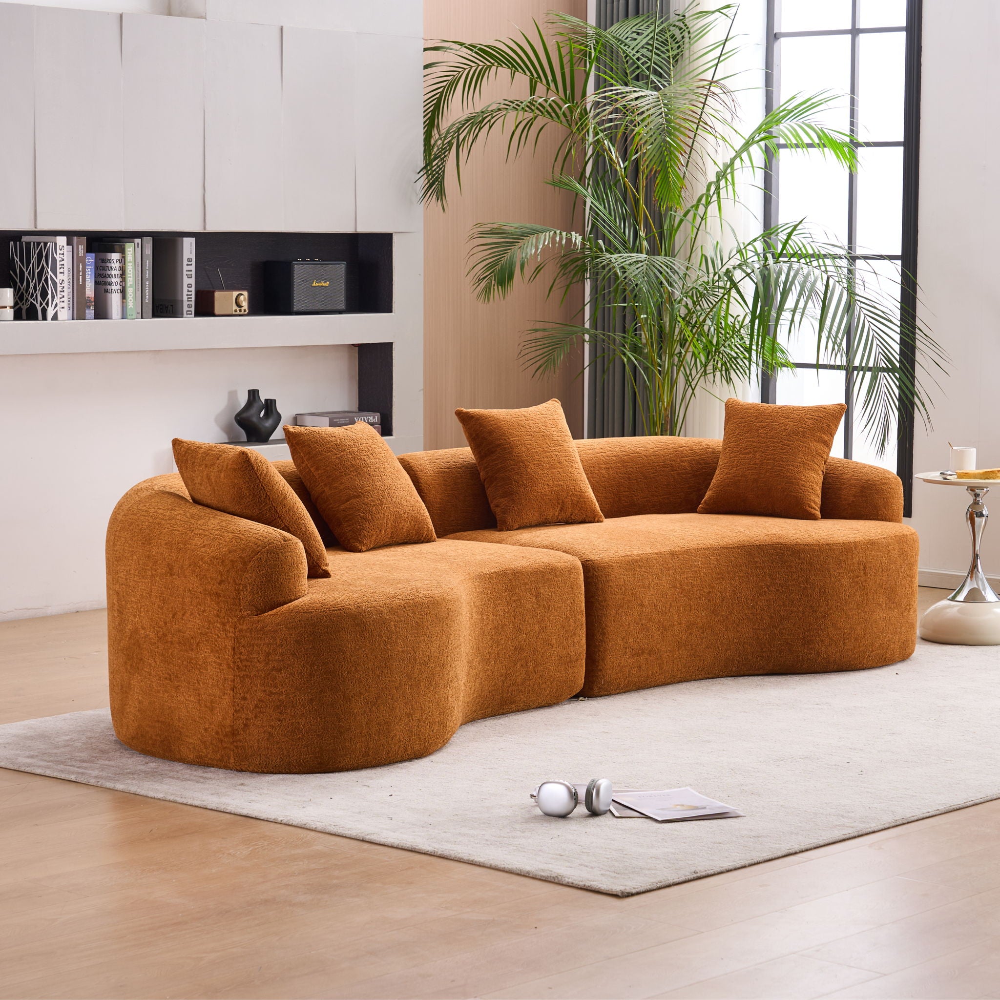 4 Seater Sofa With Fabric, 30D, 60 Hardness Full Sponge, 4 Pillow For Living Room, Home Furniture Sleeper Sectional Sofa For Apartment