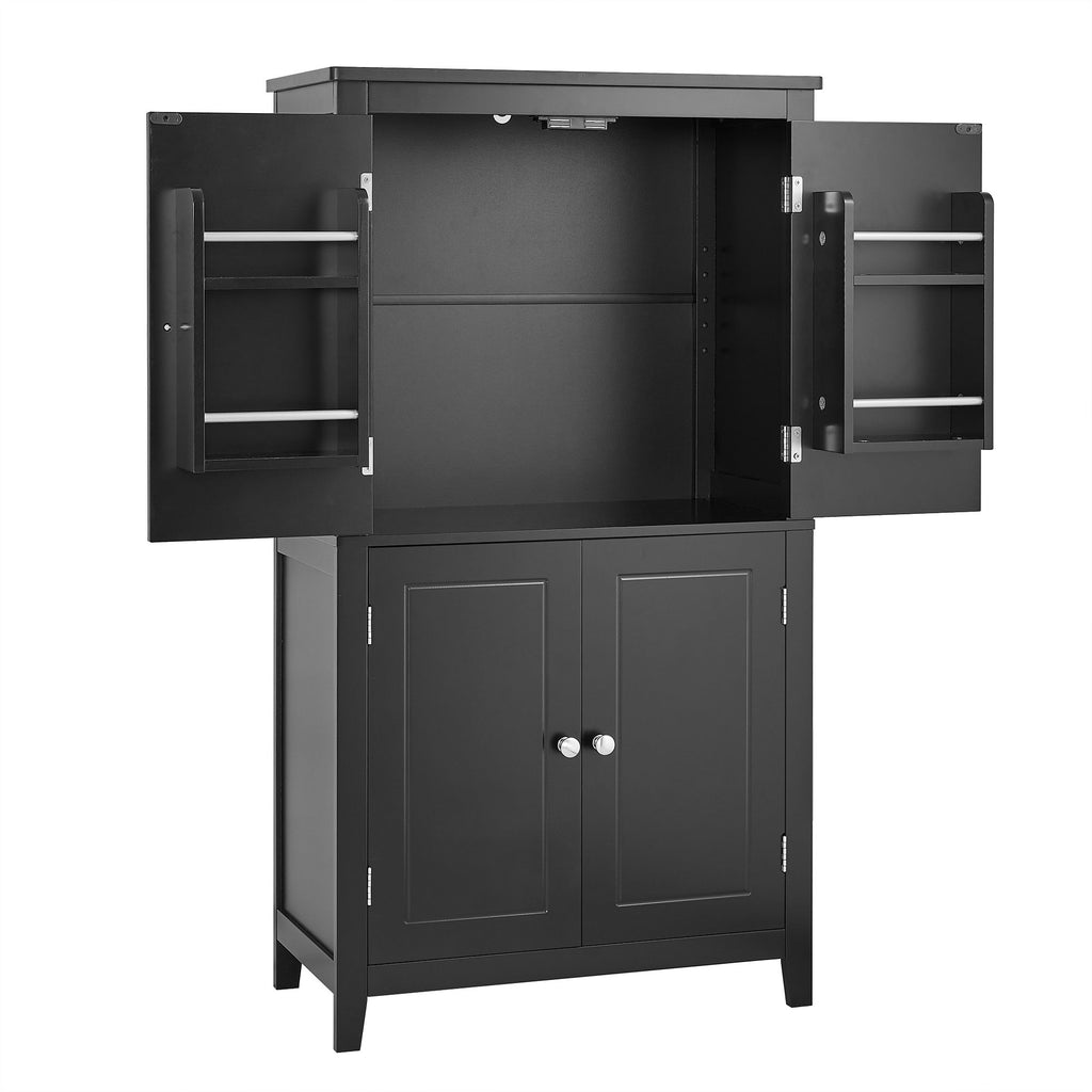 Elegant Bathroom Floor Storage Cabinet With 4 Doors, Adjustable Shelves