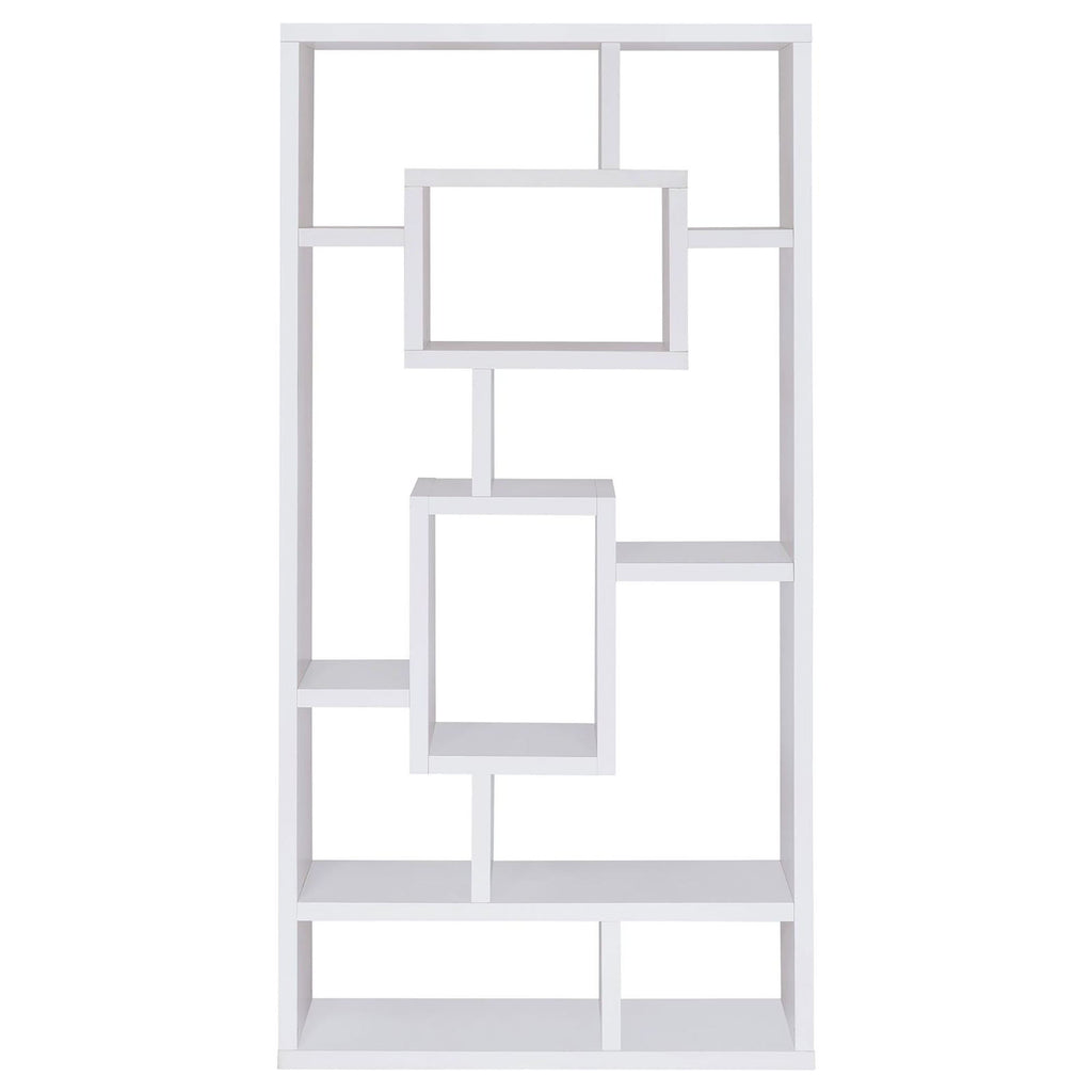 Geometric 10 Shelf Open Back Bookcase With Interlocking Shelves - White