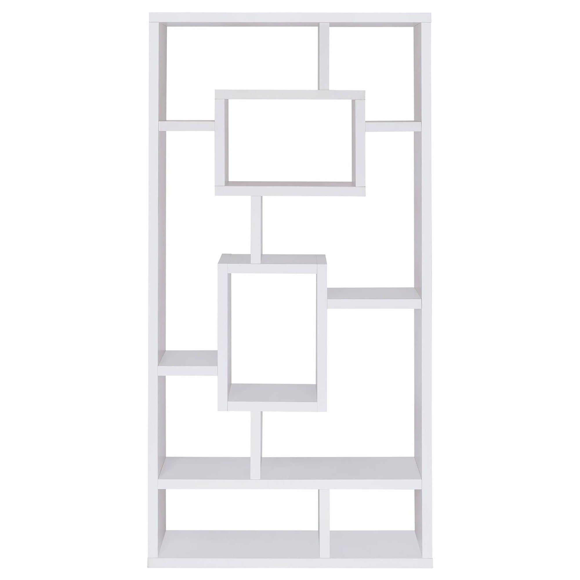 Geometric 10 Shelf Open Back Bookcase With Interlocking Shelves - White