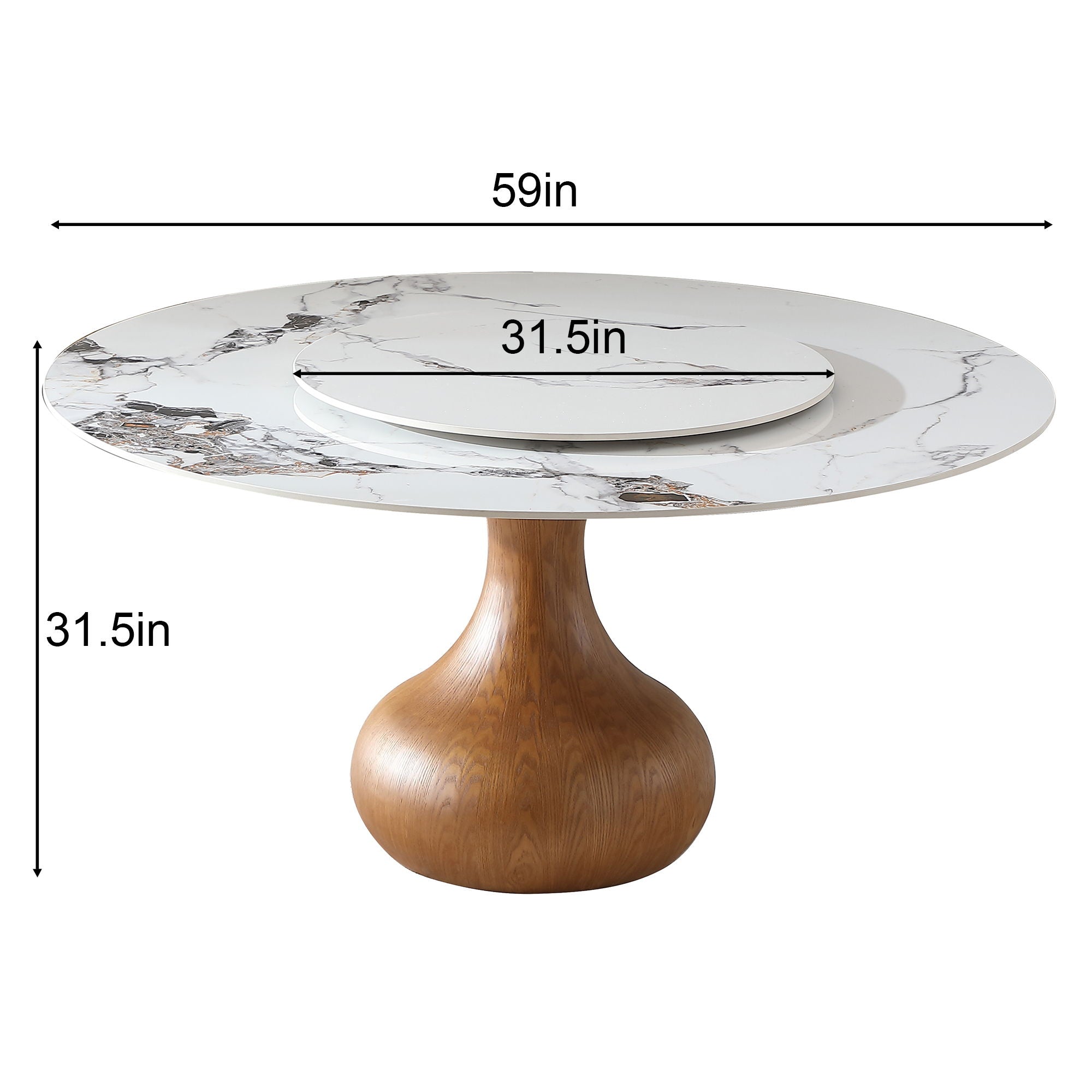 Dining Table, Round With Lazy Susan For Dining Room - Walnut / White