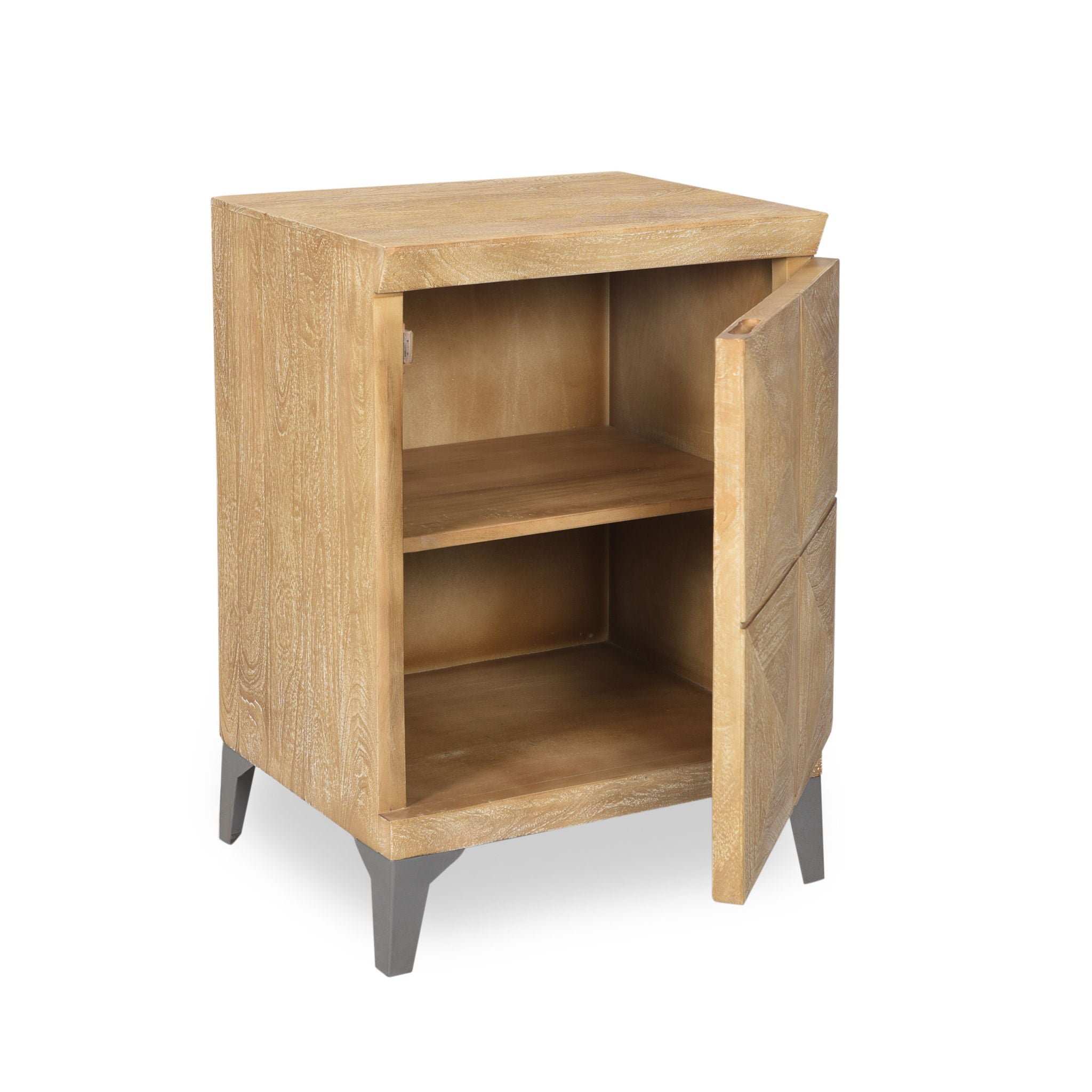 Boho Handcrafted Mango Wood Storage Cabinet With Iron Legs - Sandblasted Oak