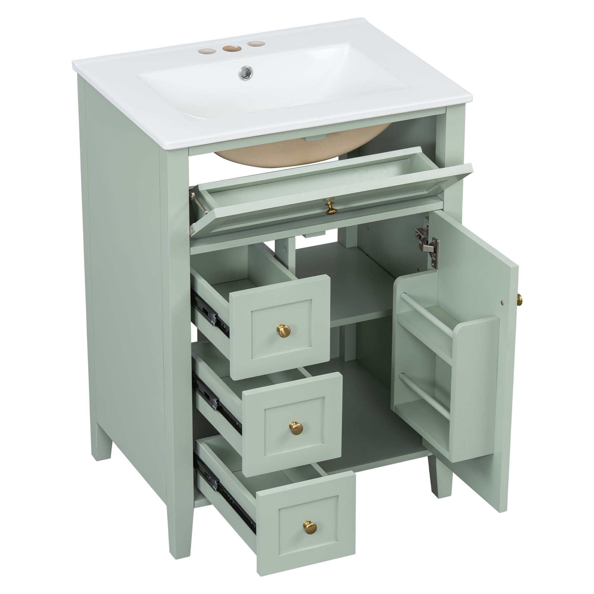 Bathroom Vanity With Sink, 3 Drawers & Cabinet With Adjustable Shelves
