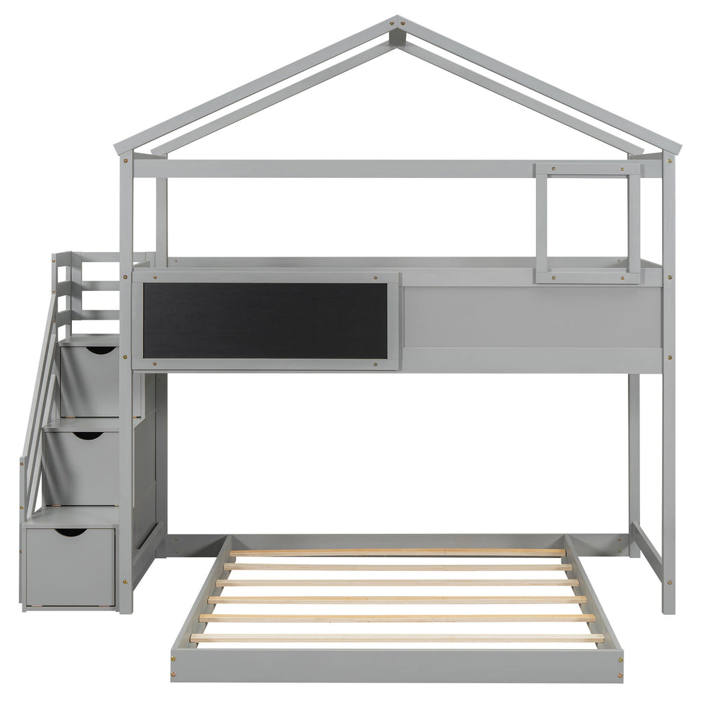 House Style Bunk Bed With Storage Staircase And board