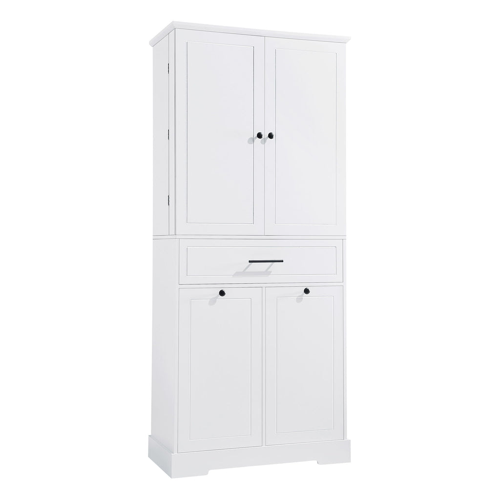 Freestanding Bathroom Storage Cabinet With Doors, Drawers, And Tilt Out Laundry Hamper - White