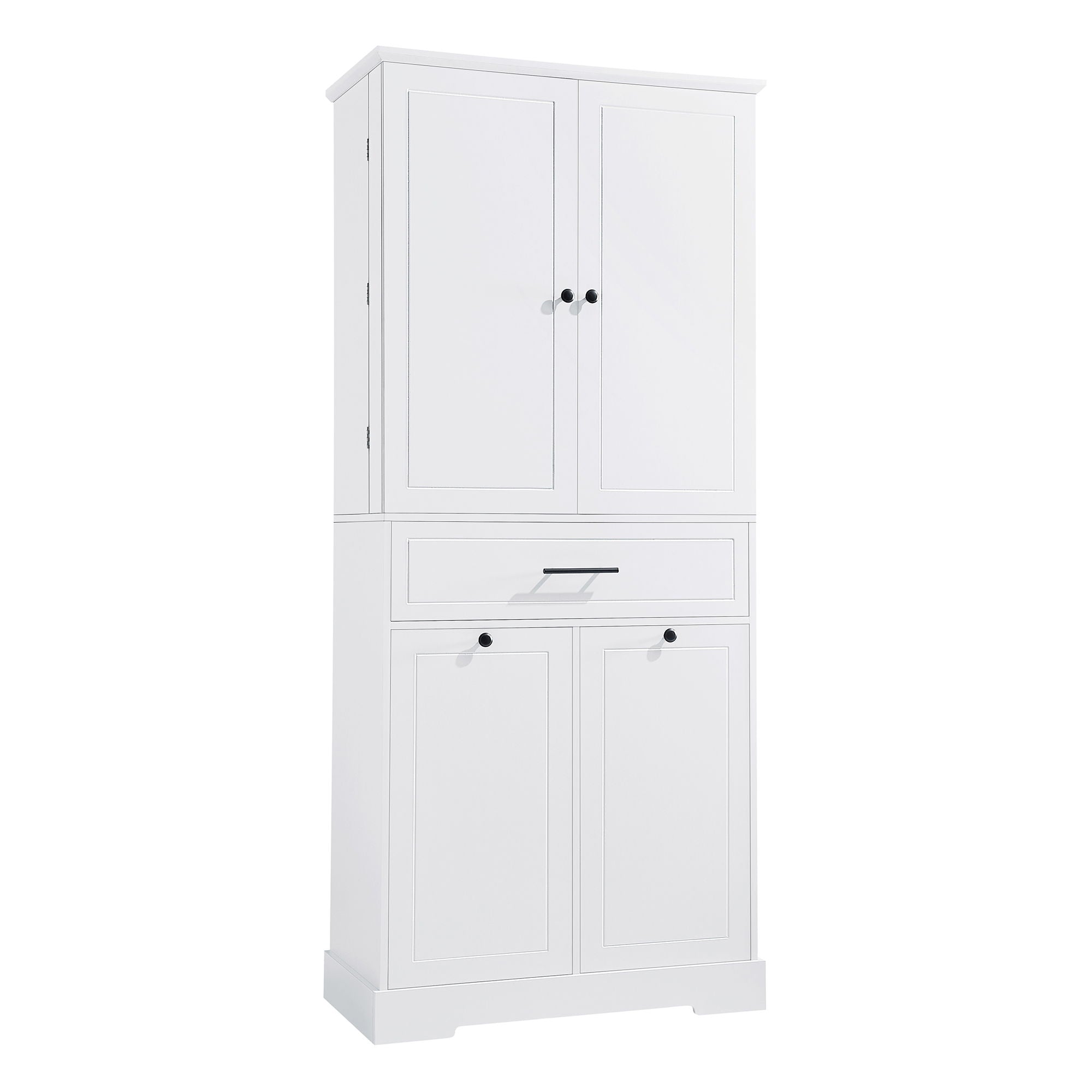 Freestanding Bathroom Storage Cabinet With Doors, Drawers, And Tilt Out Laundry Hamper - White