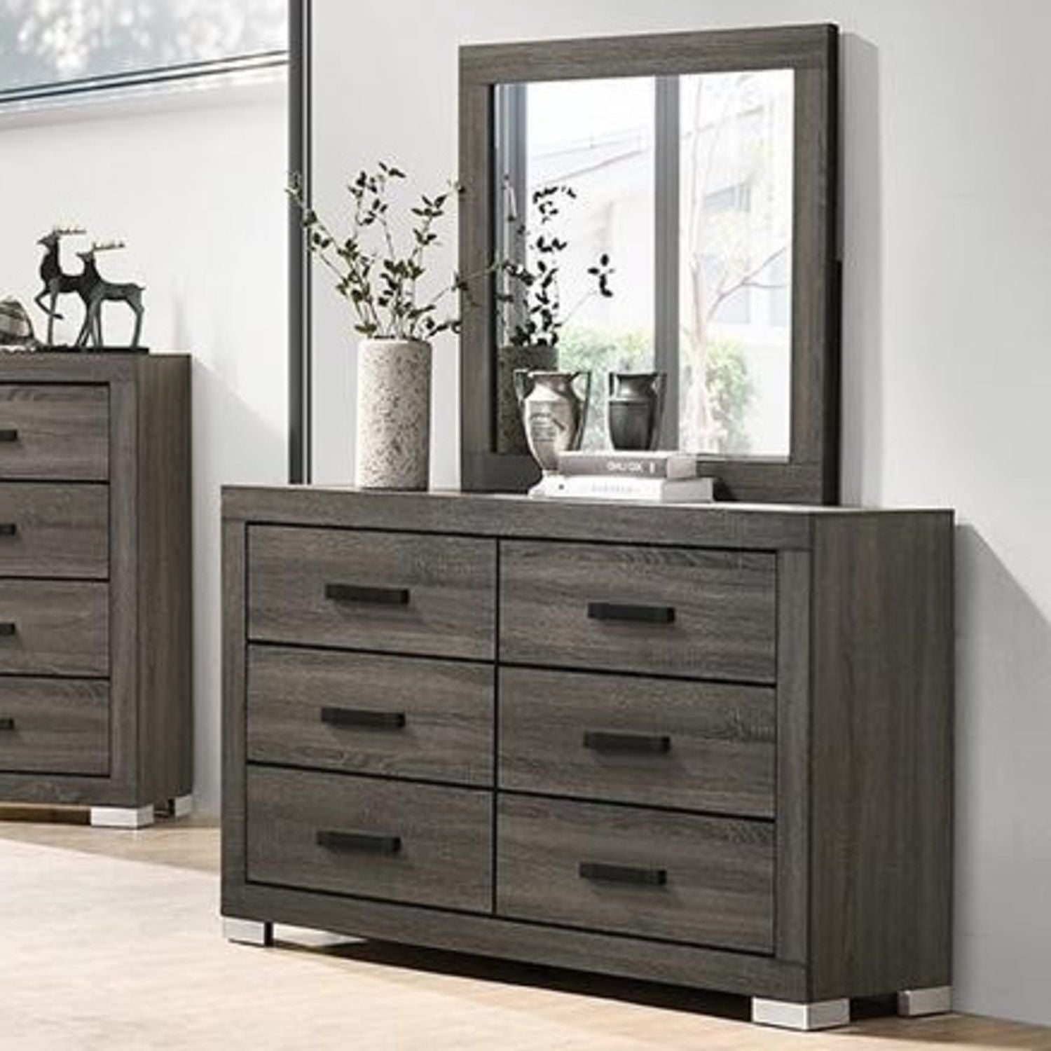 1 Piece Dresser Bar Handle Bedroom Furniture - Gray