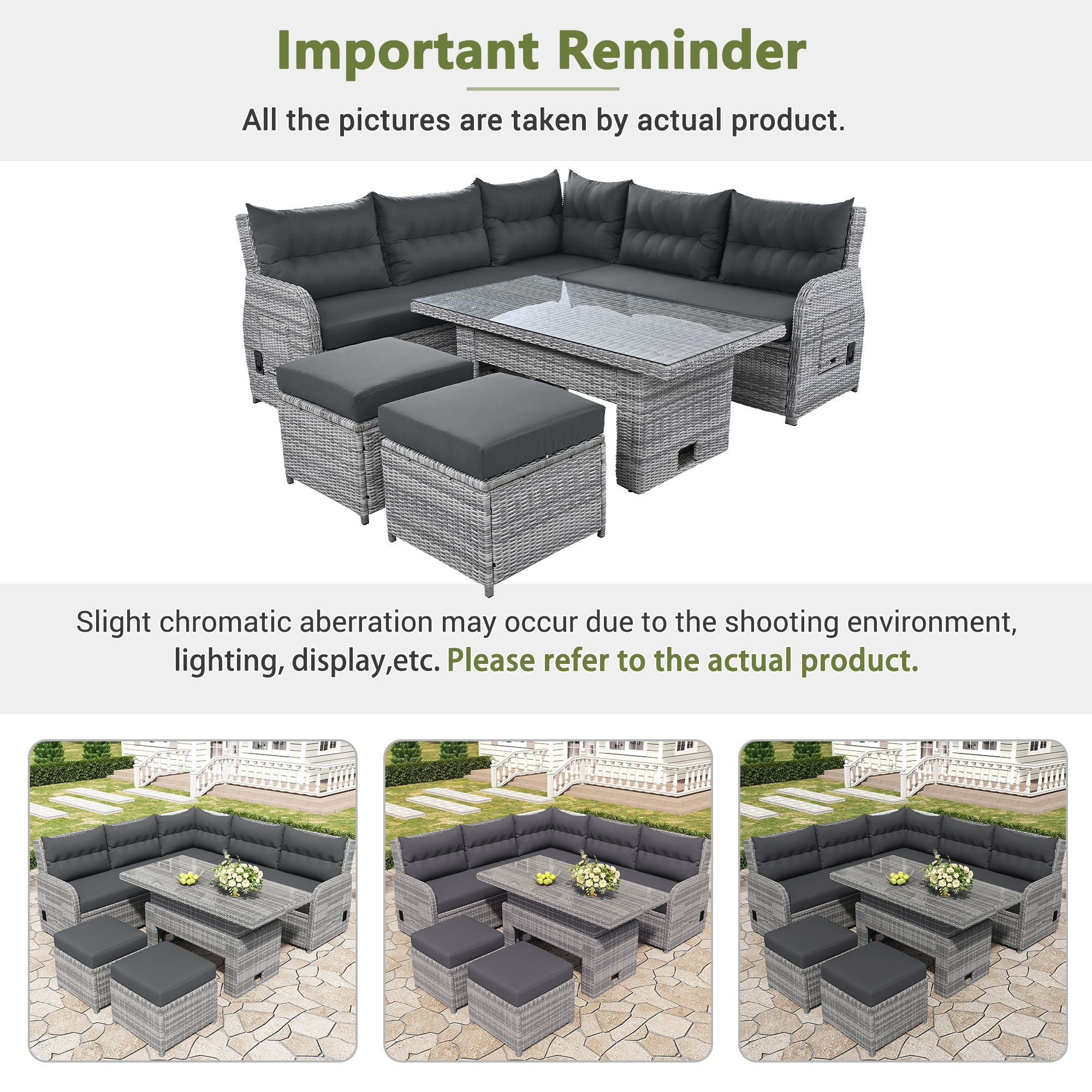 Outdoor Furniture Set Patio Rattan Furniture Set With Adjustable Table, Recliners With Extendable Side Tables And 2 Ottomans