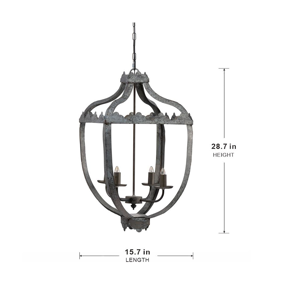 4 Light Metal Chandelier, Hanging Light Fixture With Adjustable Chain For Kitchen, Bulb Not Included - Gray