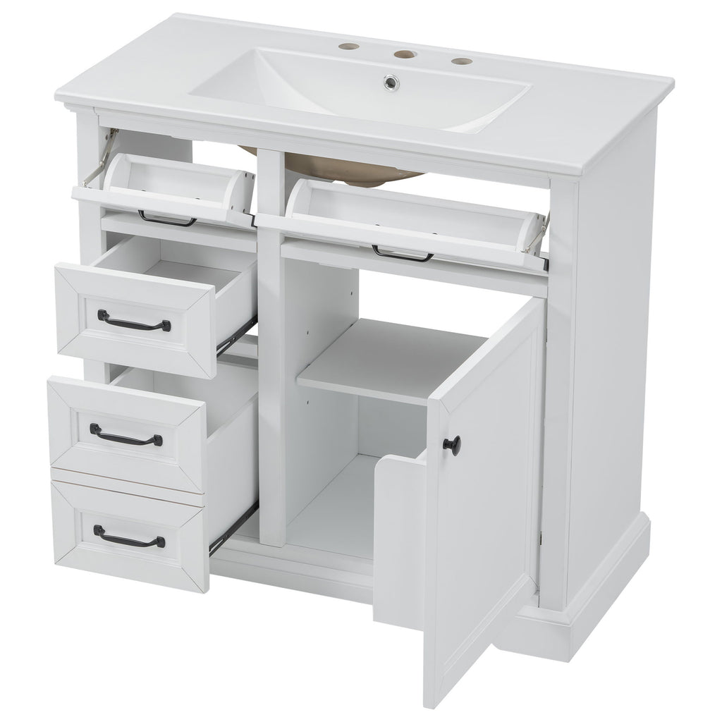 Modern Bathroom Vanity With Sink Top, 4 Drawers And 1 Soft-Close Door