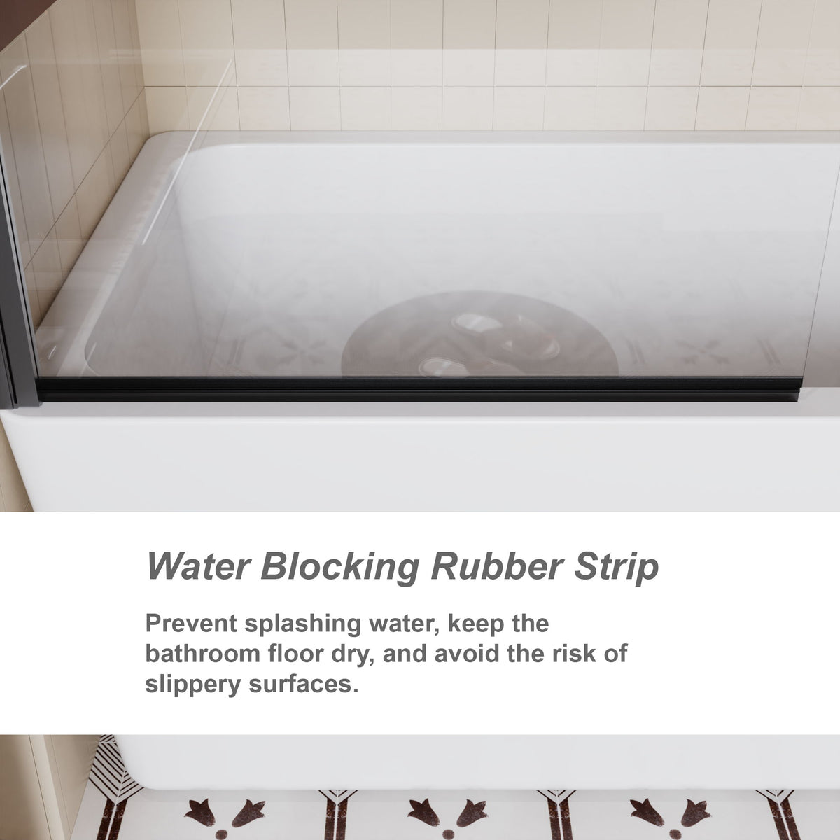 Bohemian Shower Door Bathtub With Tempered Glass And Handle - Matt Black