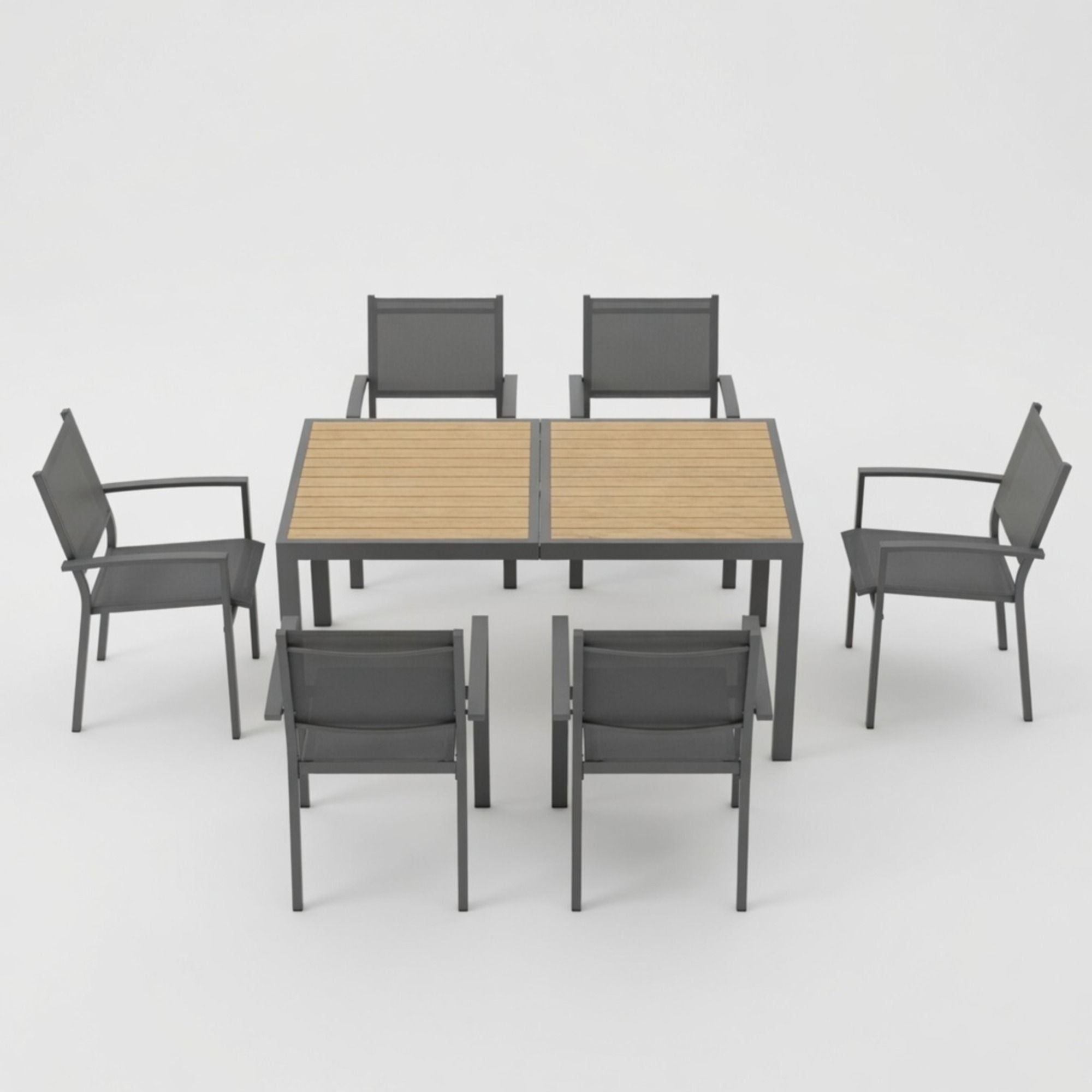 7 Piece Gray Patio Dining Set With Hdps Table And Textilene Chairs For Outdoor Use, Metal Furniture
