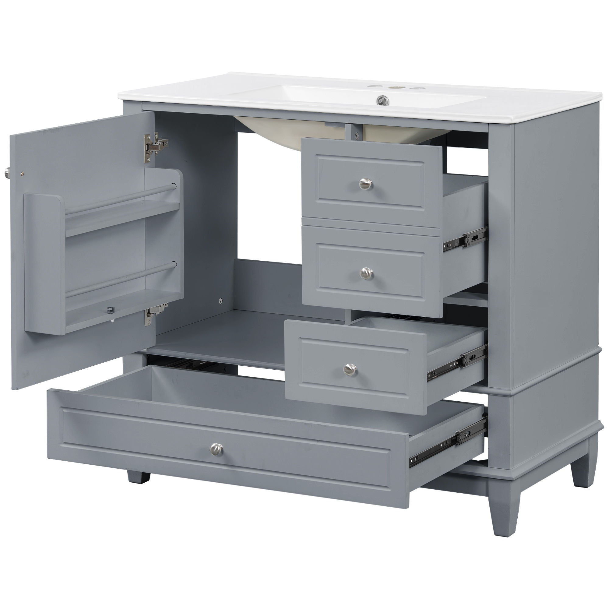 Modern Bathroom Vanity With Sink, 3 Drawers & Cabinet