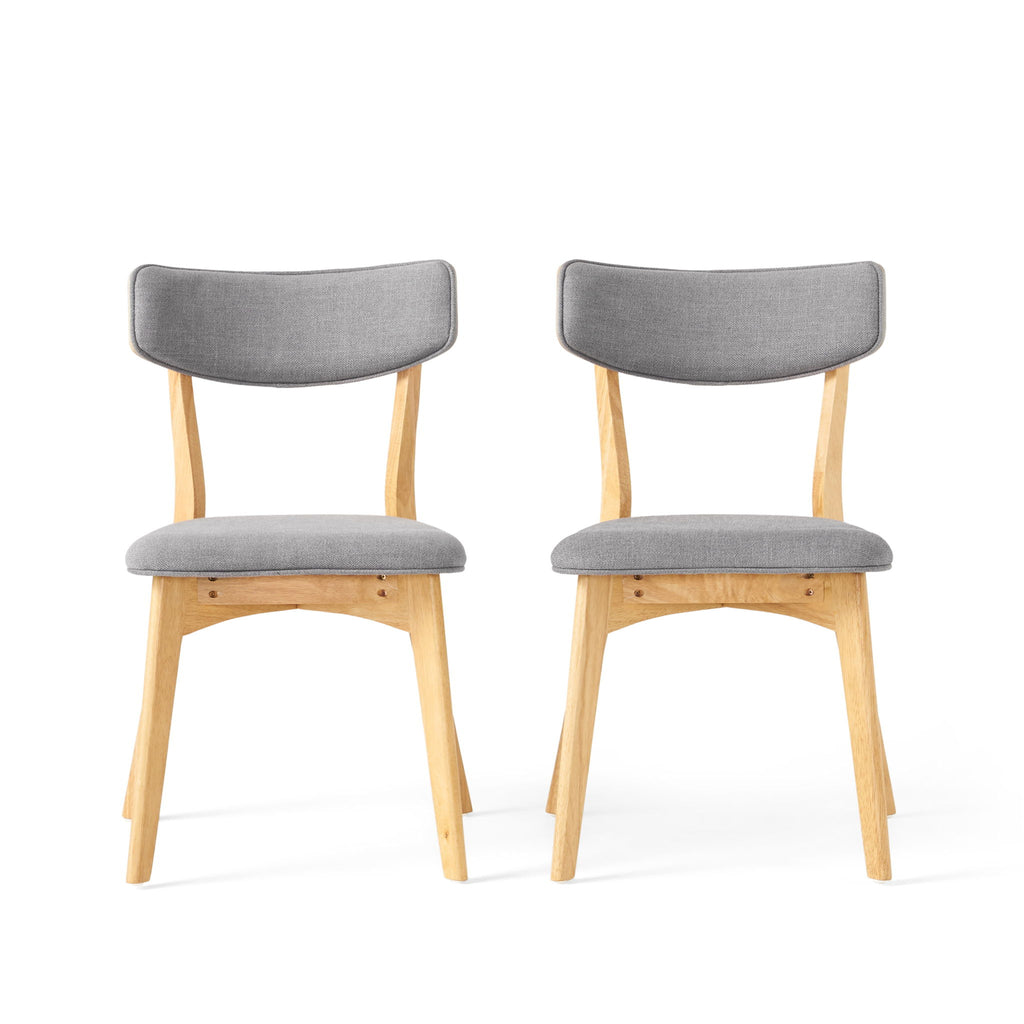 Mid Century Fabric Dining Chairs With Natural Oak (Set of 2) - Dark Gray