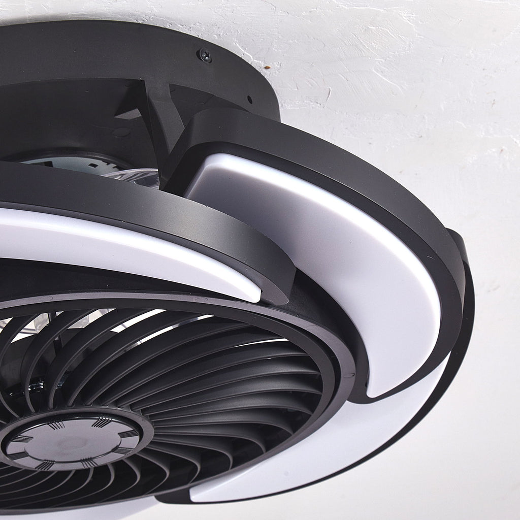Bladeless Ceiling Fan With Remote Control, 6 Speeds Dimmable Light, Enclosed Low Profile For Living Room - Black