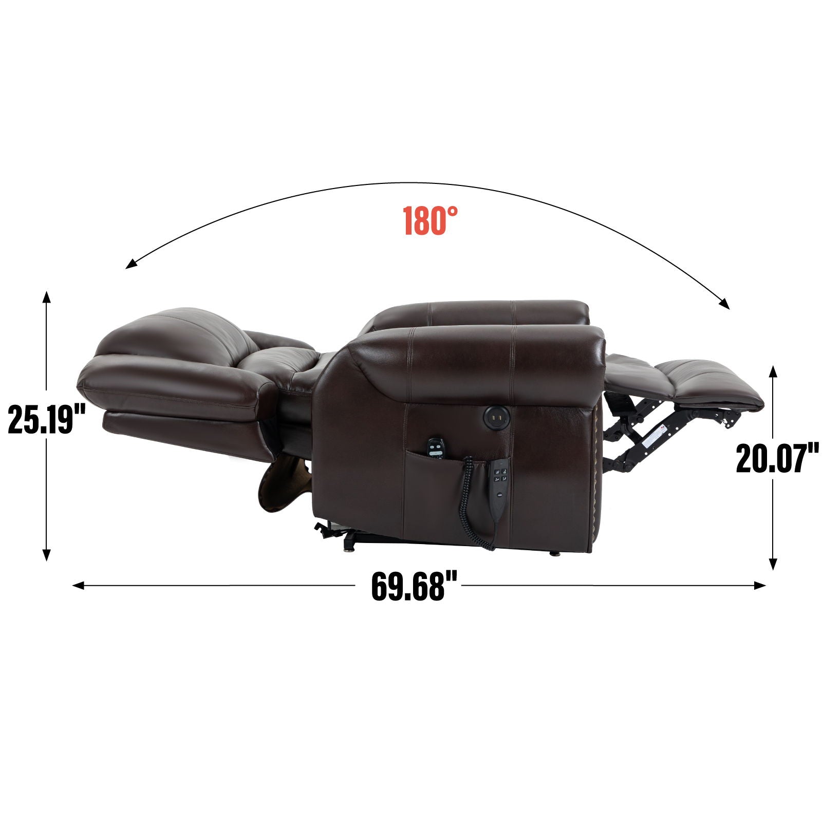 Power Lift Recliner Chair Heat Massage Dual Motor Infinite Position With USB Ports - Antique Brown