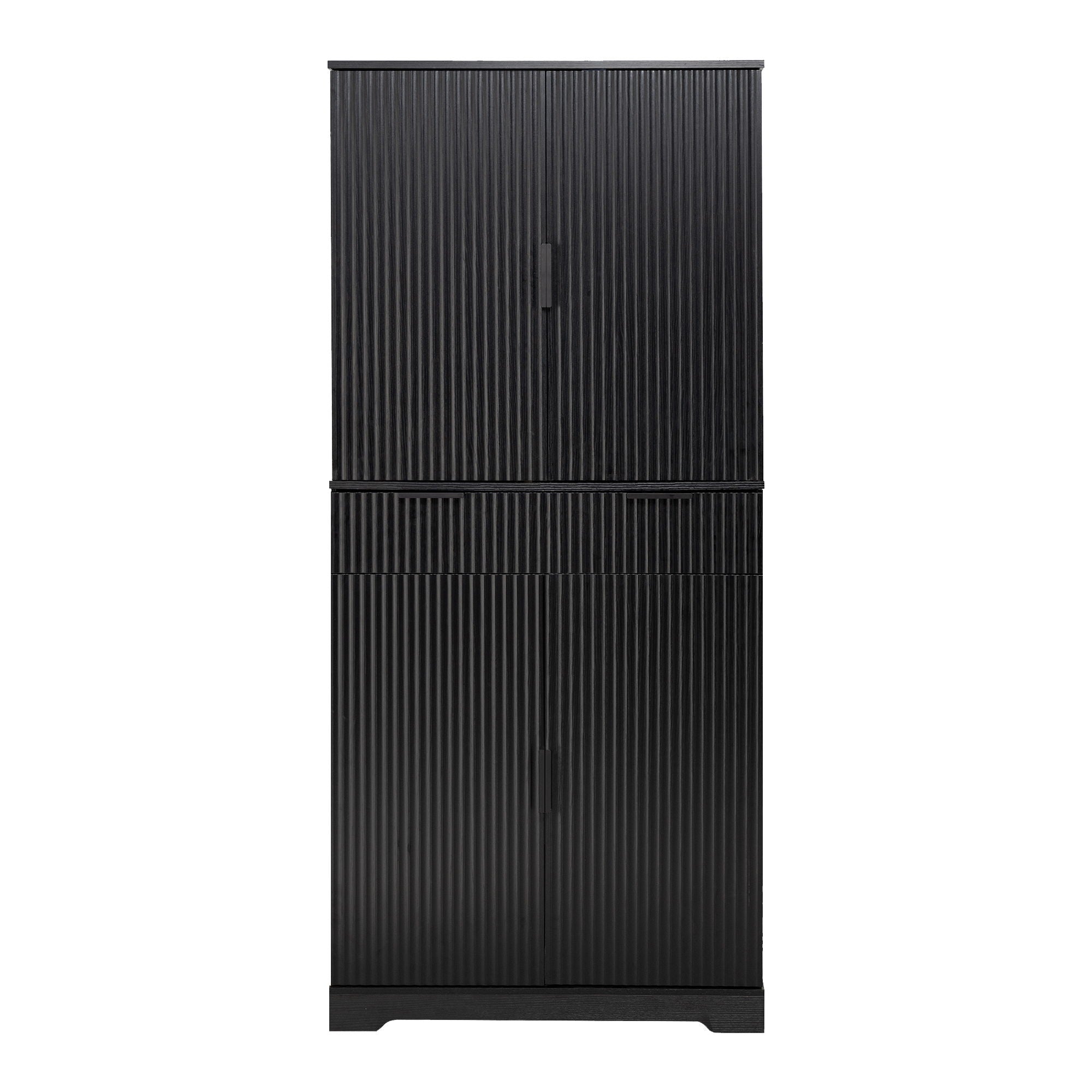Fluted Kitchen Pantry Cabinet With 3 Keyboard Drawers & 6 Door Shelves Adjustable