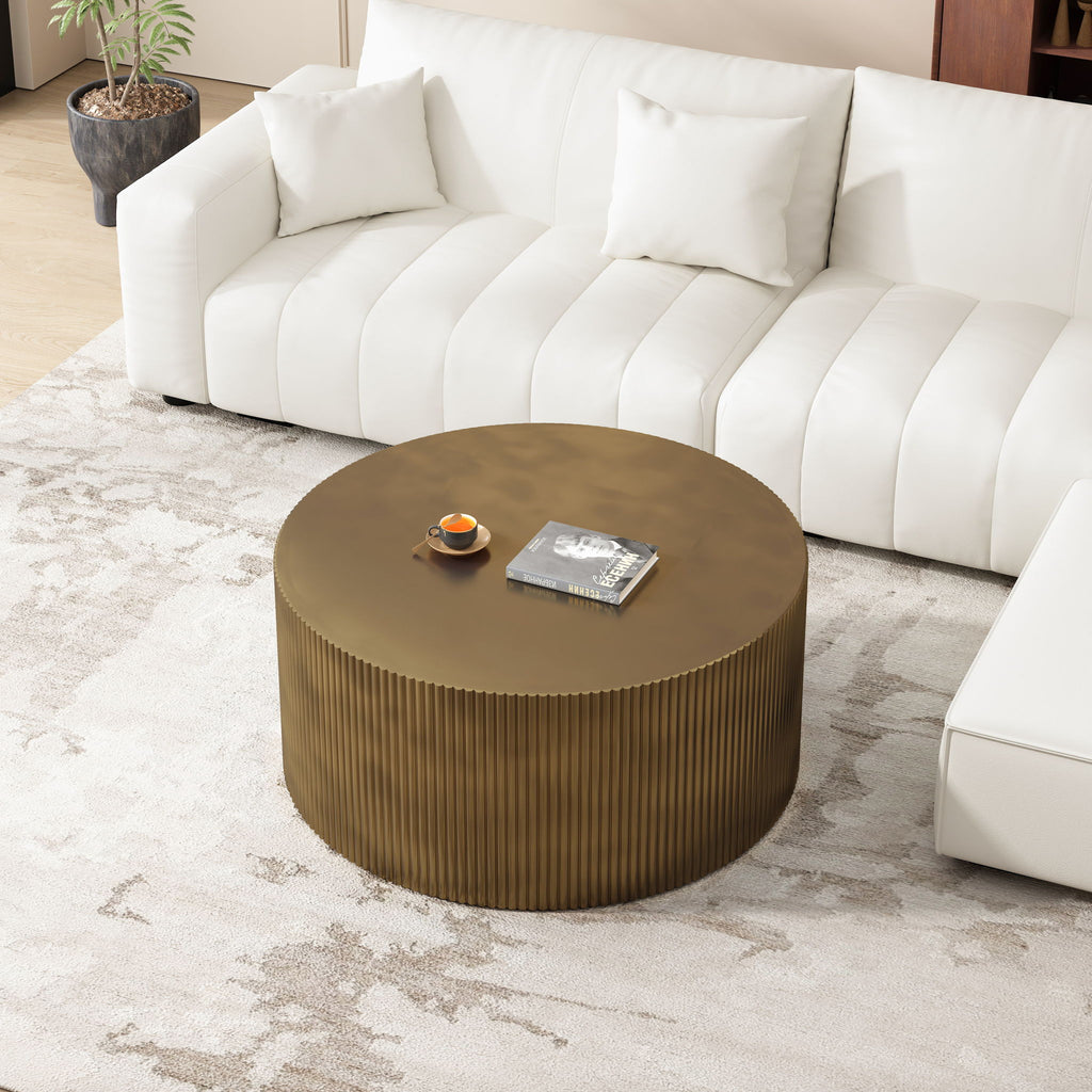 Modern Wave Stripe Round Coffee Table With Spacious Top
