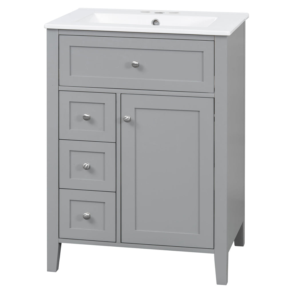 Bathroom Vanity With Sink, 3 Drawers & Cabinet With Adjustable Shelves