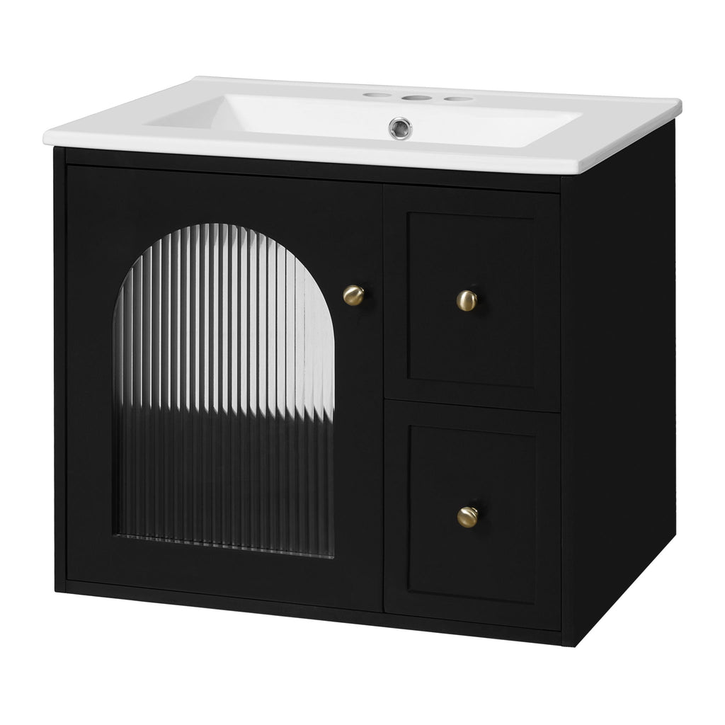 Wall-Mounted Bathroom Vanity Set With Sink, 2 Drawers And Soft-Close Door