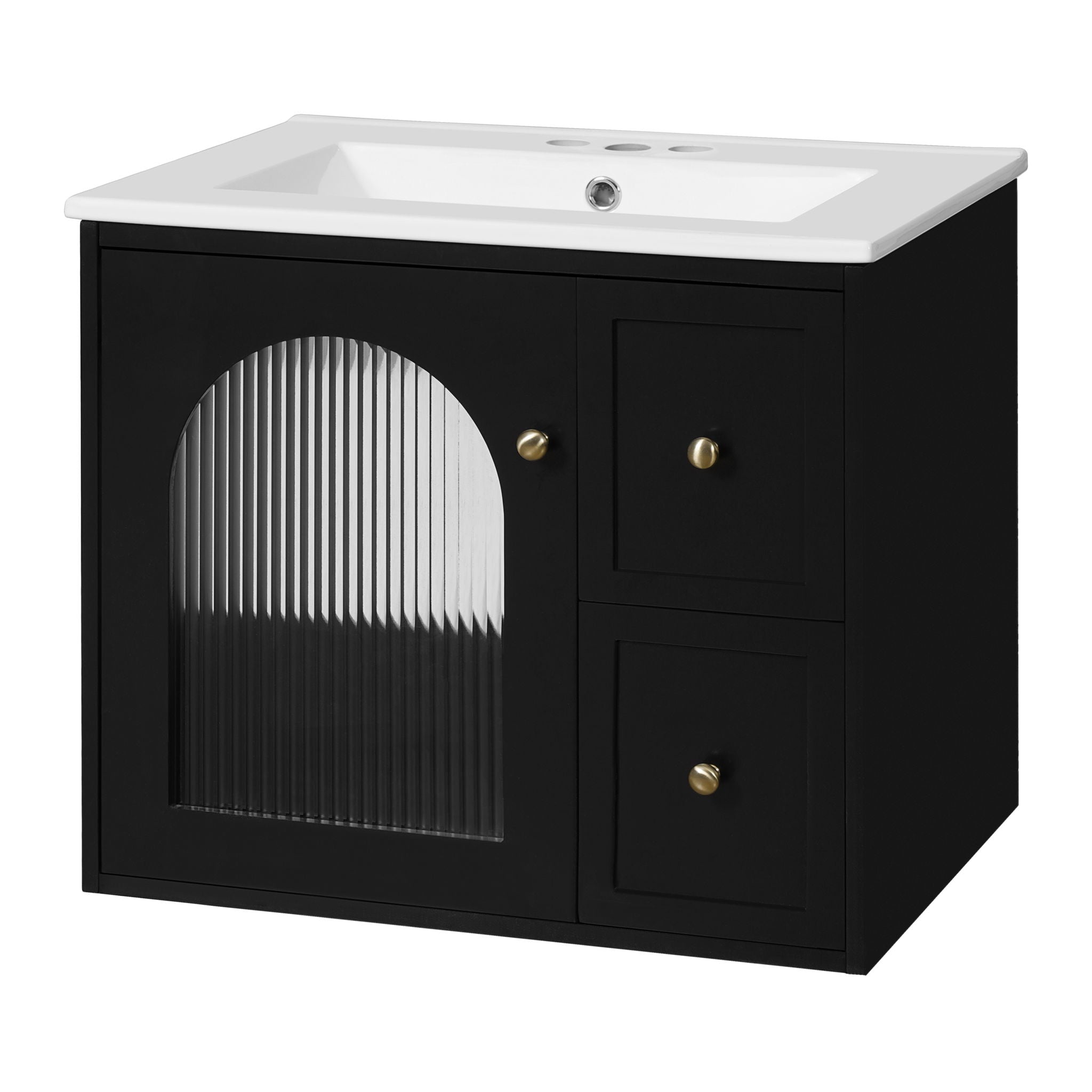 Wall-Mounted Bathroom Vanity Set With Sink, 2 Drawers And Soft-Close Door