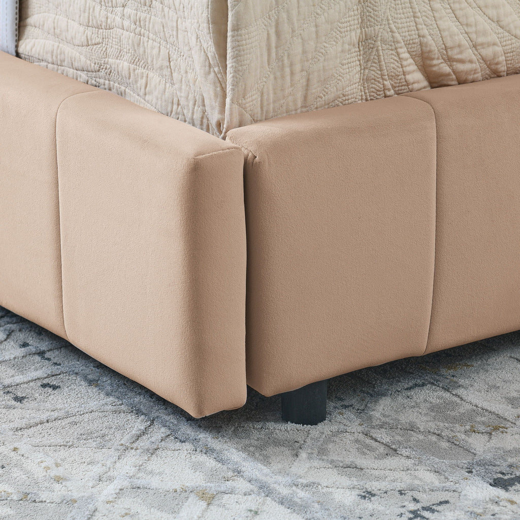Mid-Century Storage Upholstered Tufted Bed Frame With Backrest And Armrests