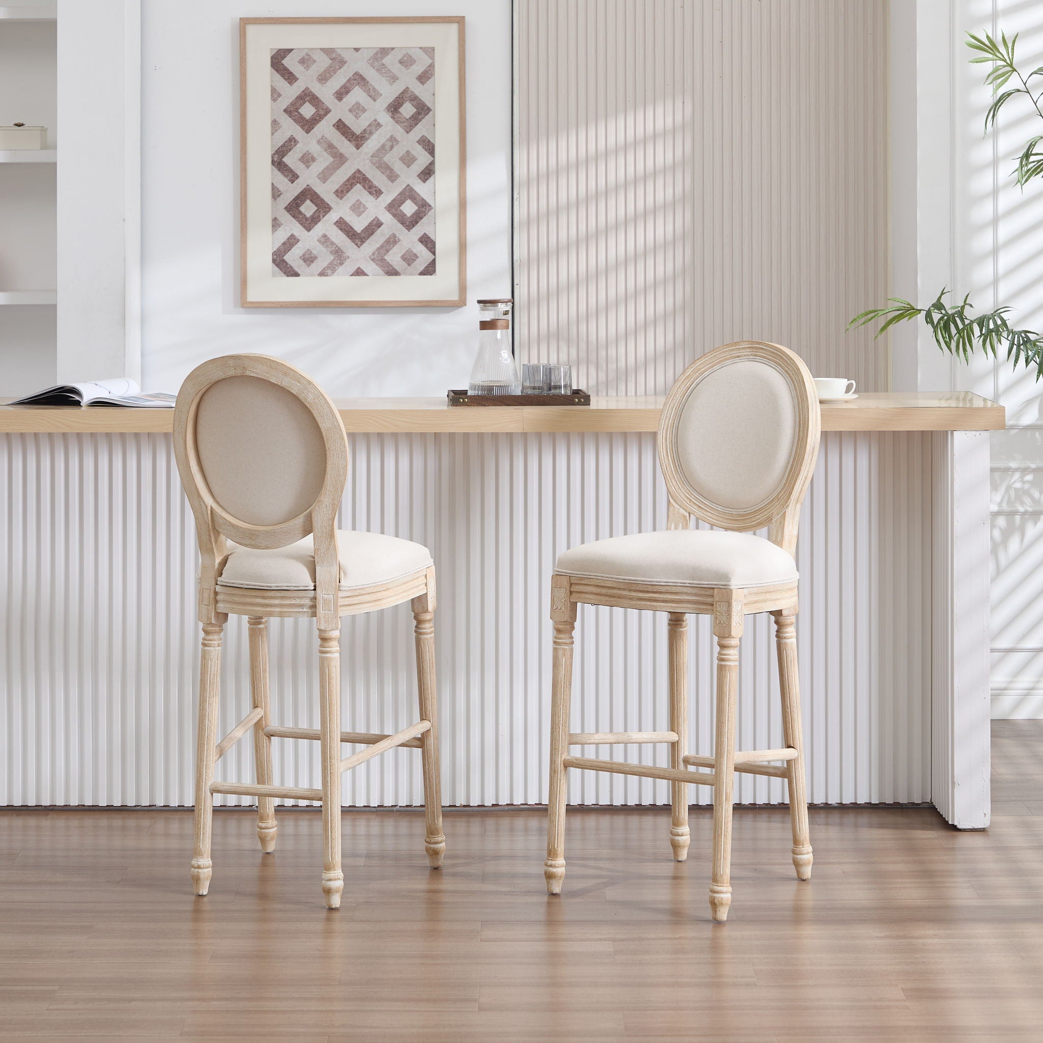 French Country Bar Chairs & Round Back (Set of 2)