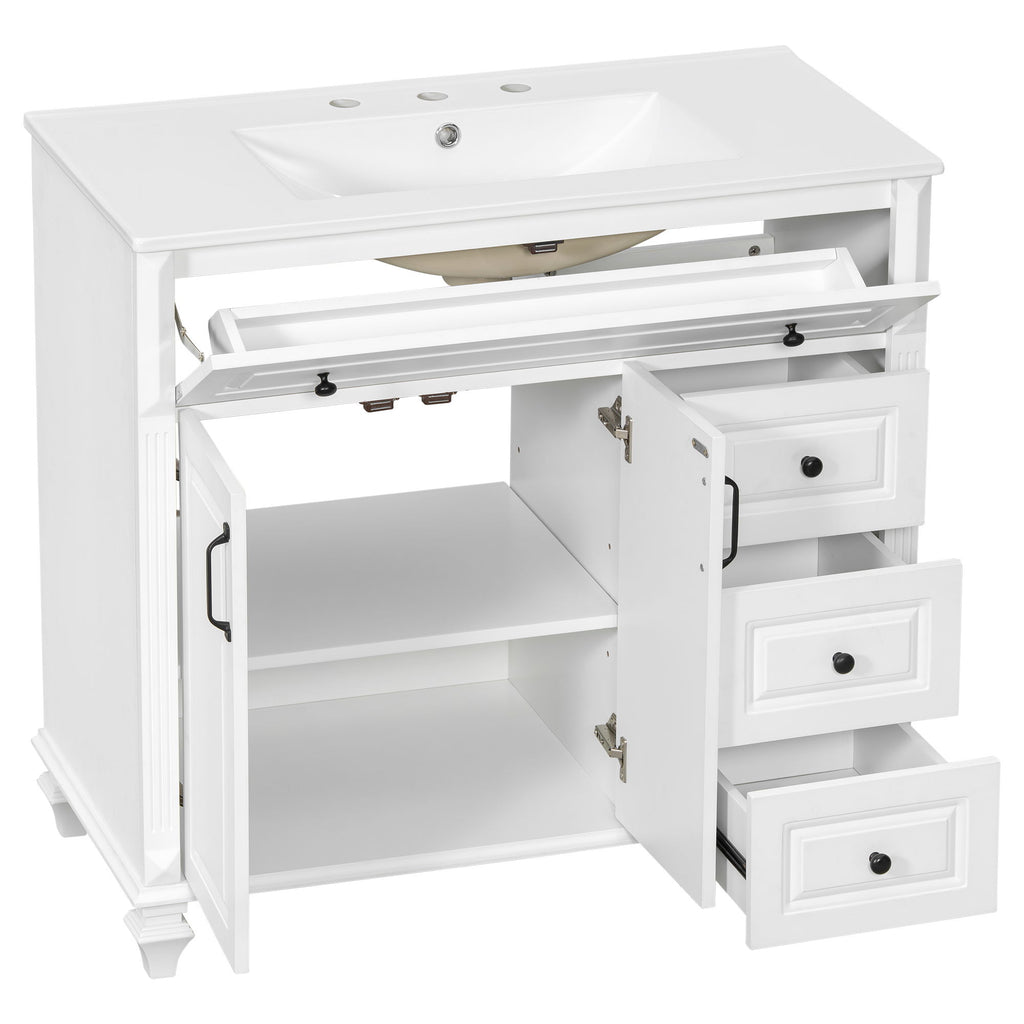 Modern Bathroom Vanity With Sink, 3 Drawers & 2 Doors