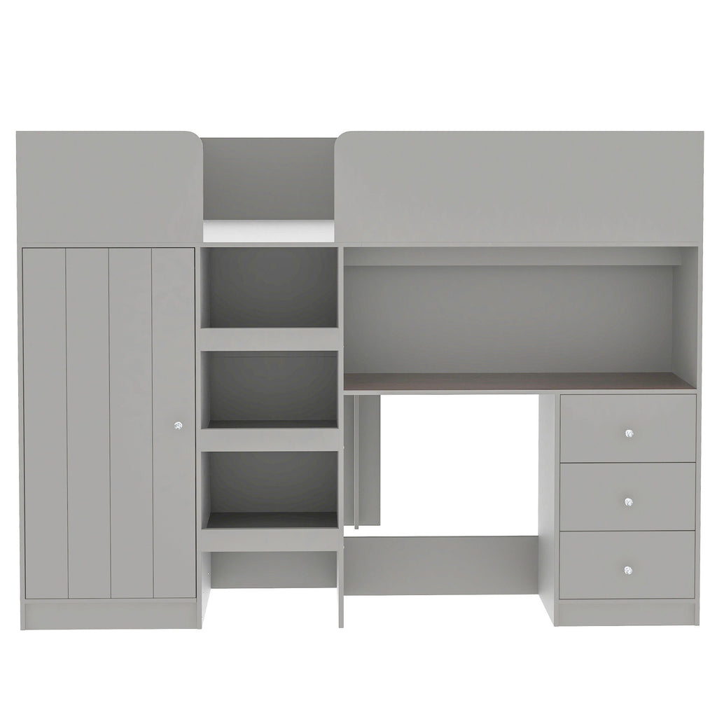 Loft Bed With Built In Wardrobe, Desk, Shelves, And Drawers