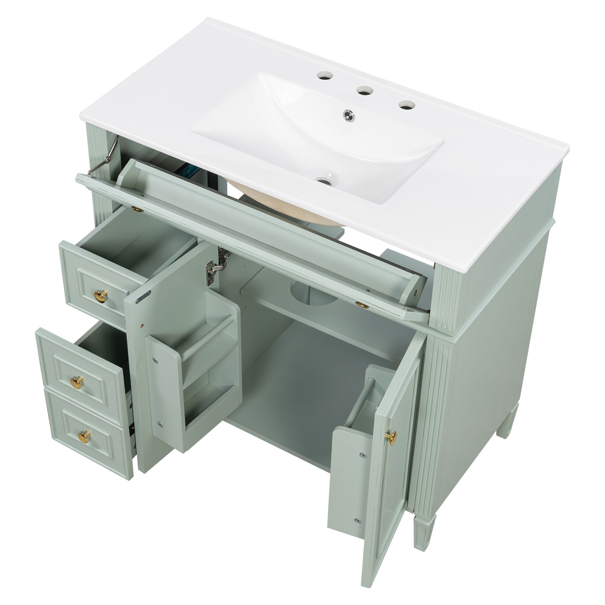 Bathroom Vanity With Sink, 3 Drawers & 2 Doors