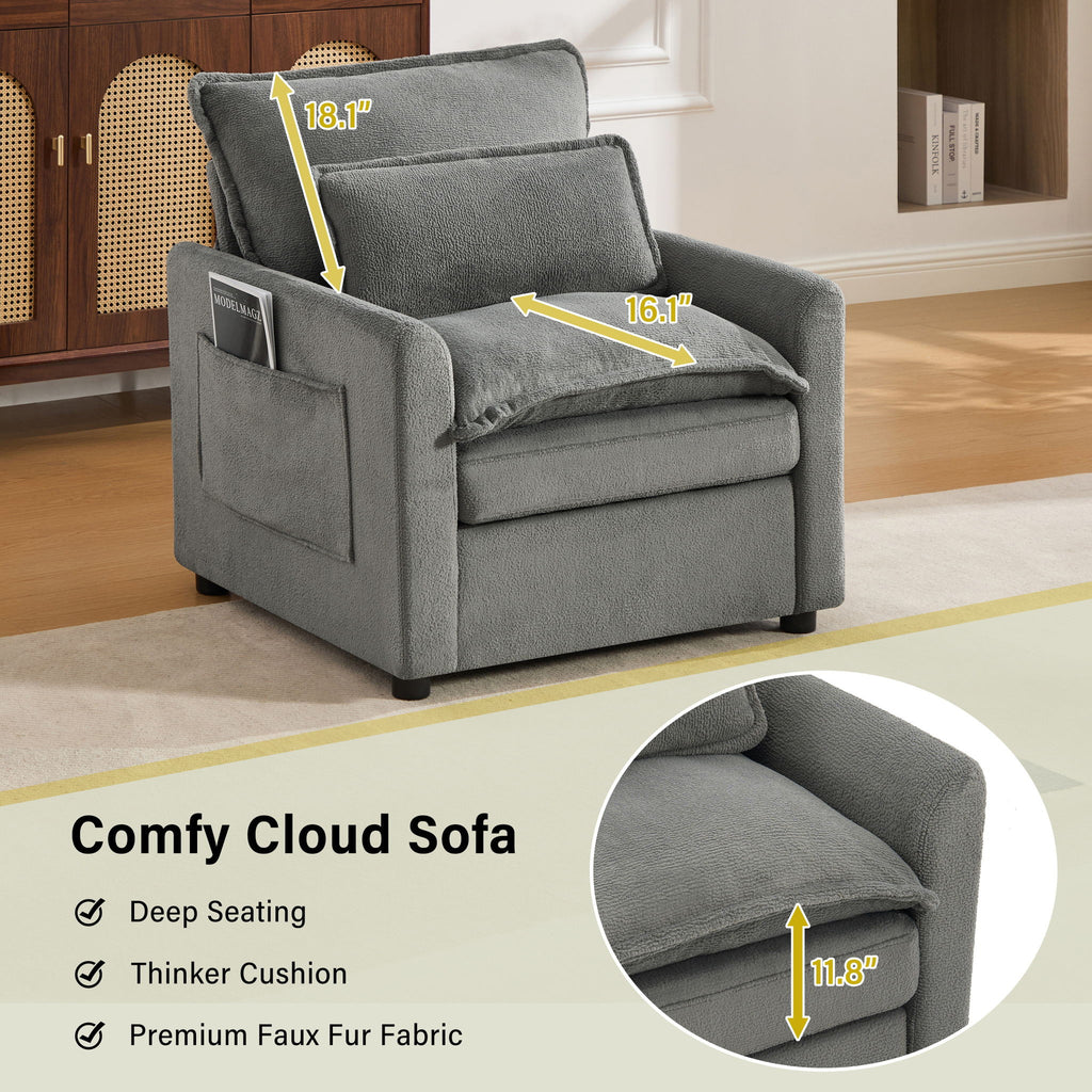 Modern Single Seat Accent Chair With Side Storage Pockets