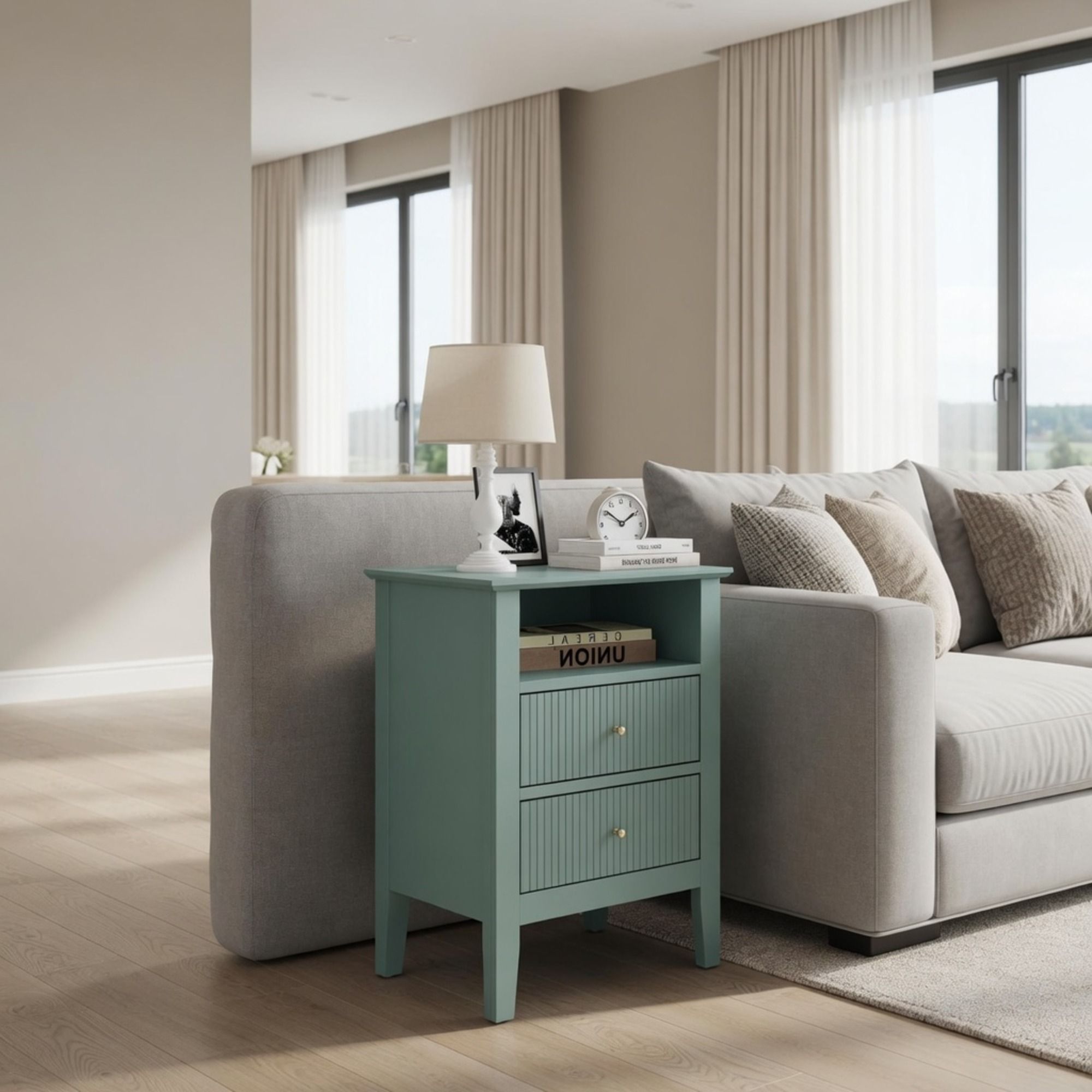 Fluted Nightstand With 2 Drawers