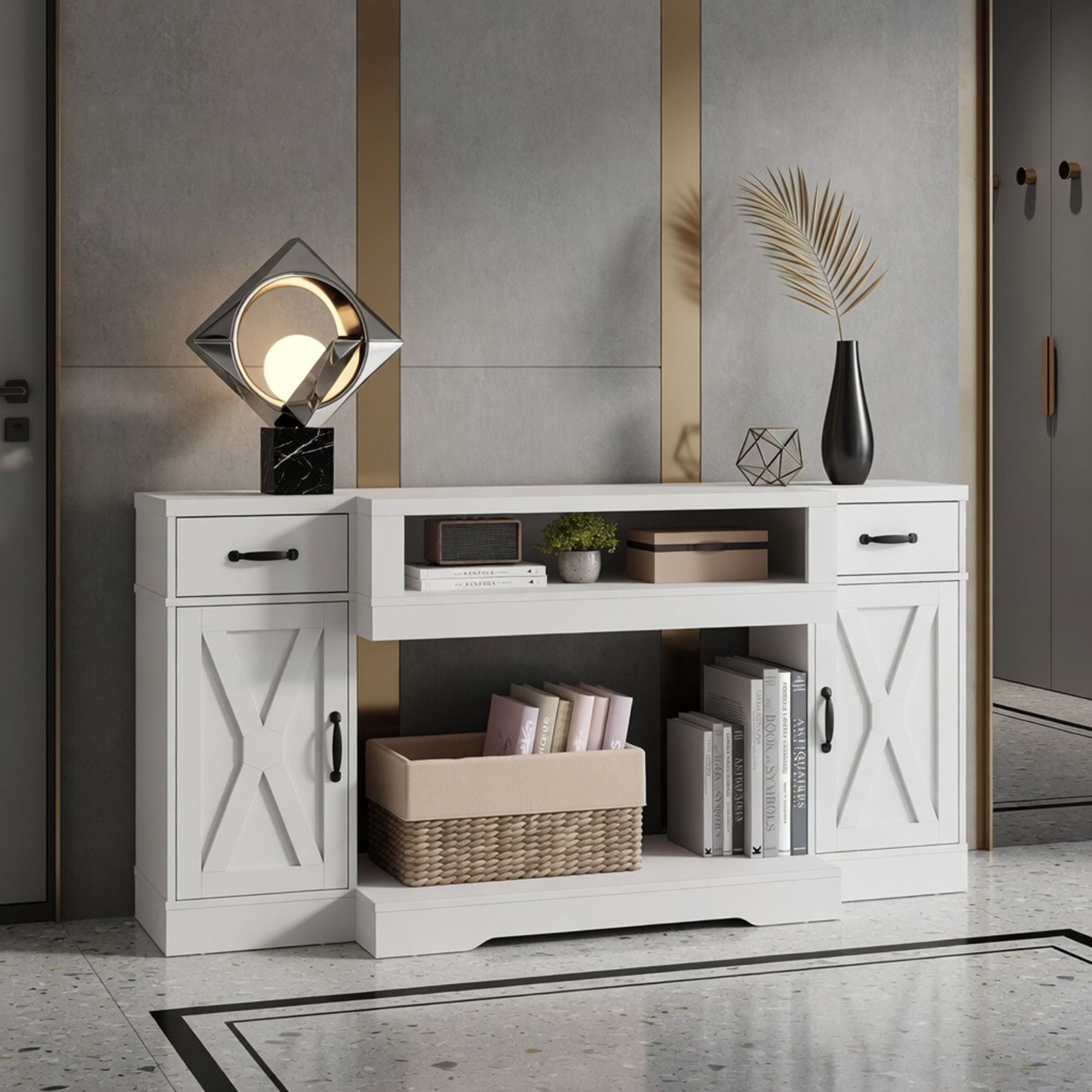 TV Stand With Adjustable Shelves & Double Doors