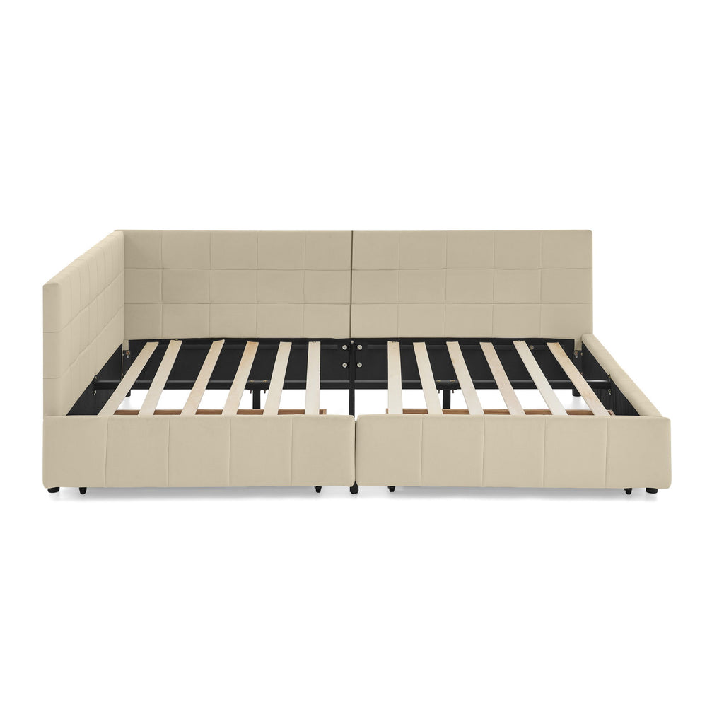 Upholstered Storage Tufted Bed Frame With Backrest And Armrests